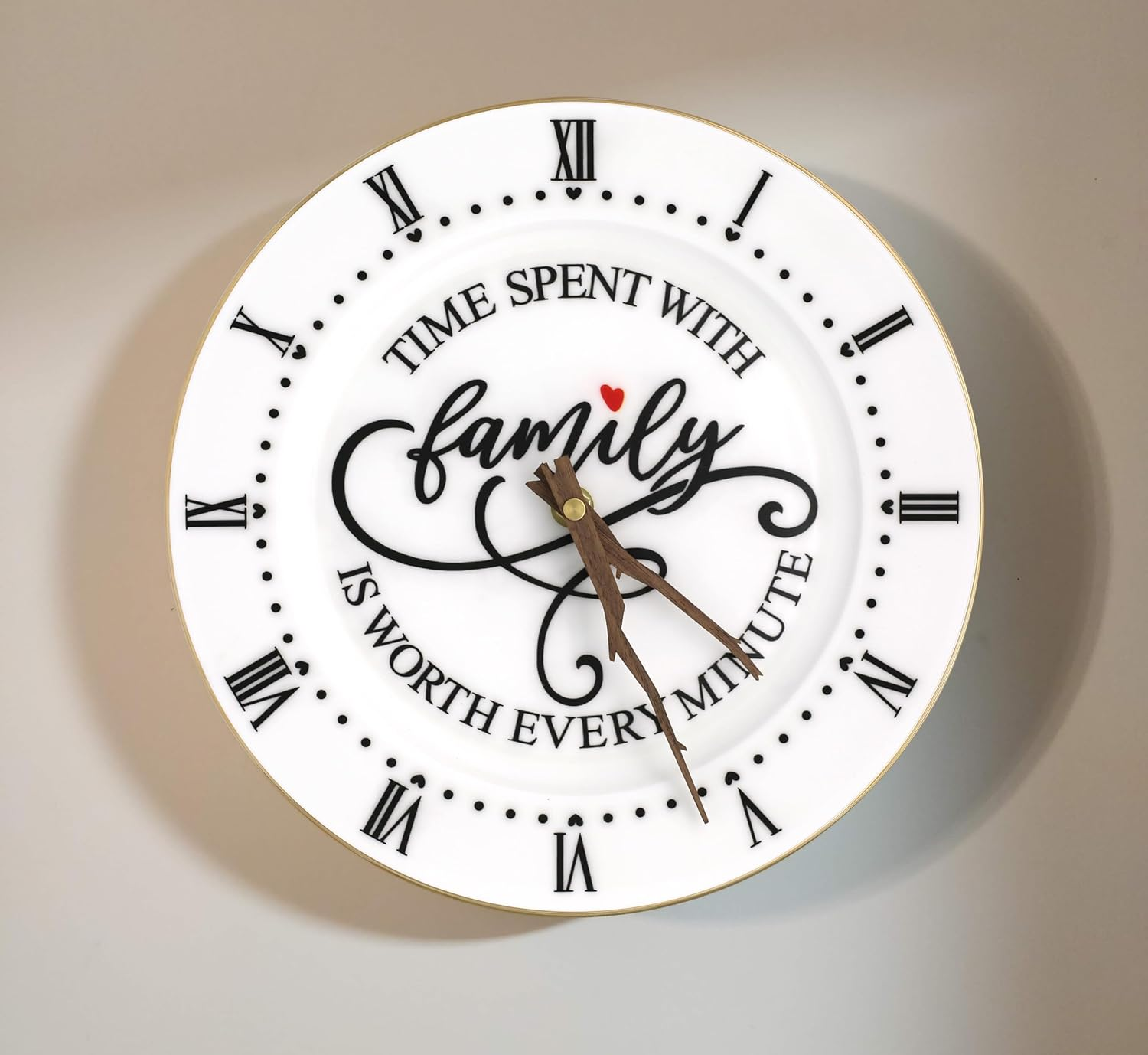 Treble Bee Family Wall Clock -10 Inch Ceramic Clock Gifts for New Home House Warming Rustic Home Decor Vintage Decoration Time Spent with Family Is Worth Every Second Clock Large Roman Numerals Silent