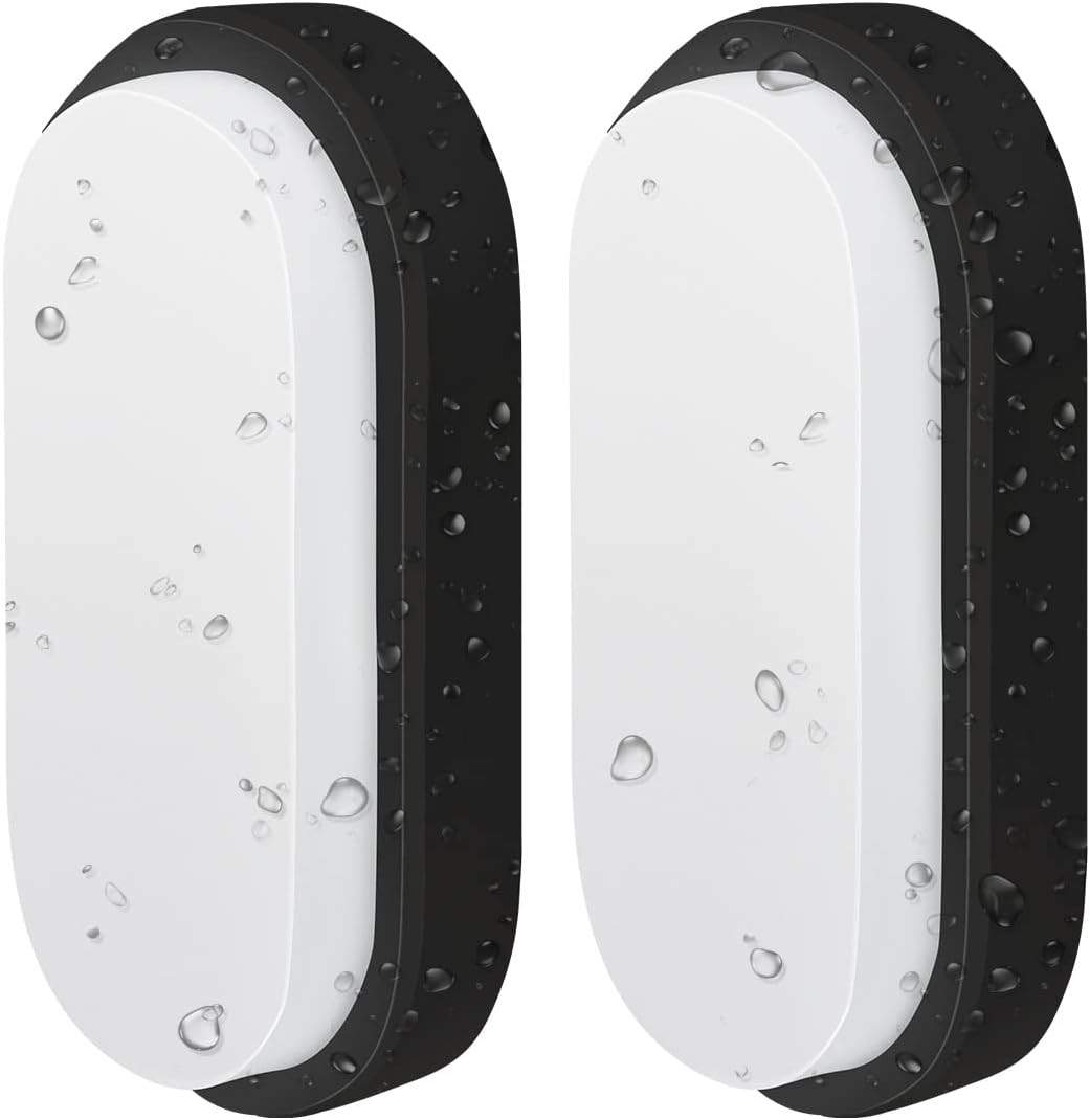 ANWIO 14W outside Black LED Oval Bulkhead Light, IP54 Waterproof Outdoor Porch Light, External Wall Ceiling Light, 980LM, 4000K Natural White (2 Pack)