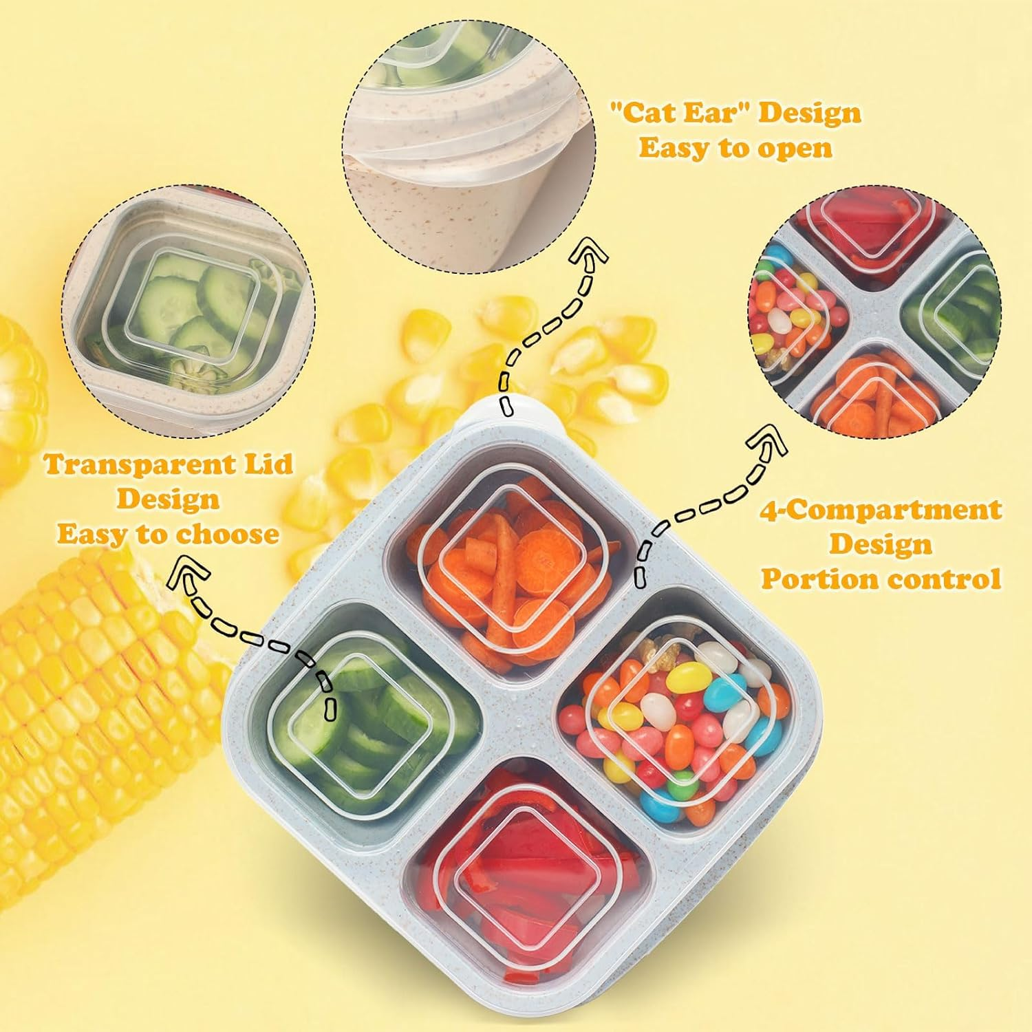 6 Pack Meal Prep Containers, 4 Compartment Bento Snack Boxes, Reusable Divided Lunch Box Containers image number 5