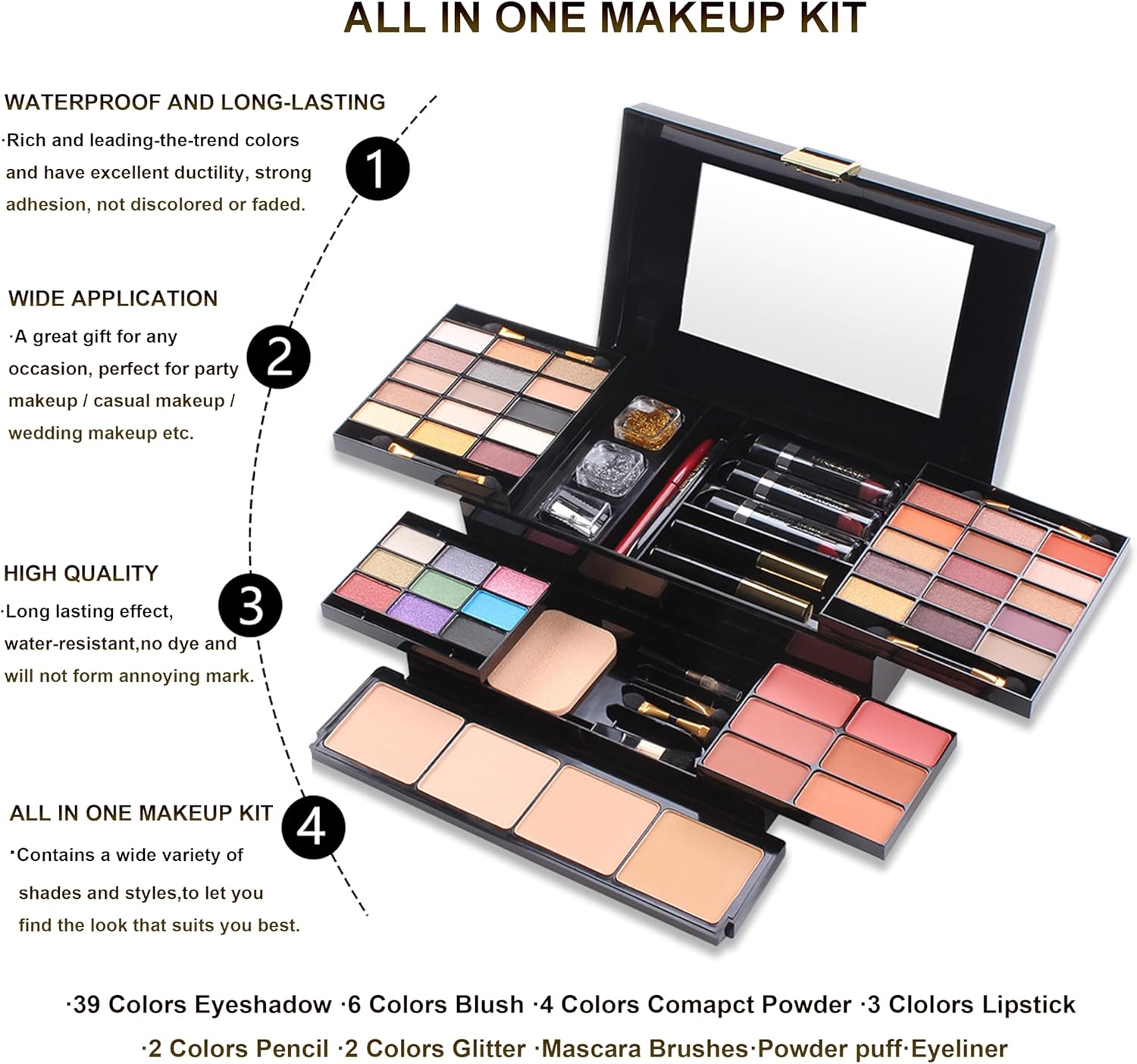 Hoorayeah All in One Makeup Kit - Makeup Sets for Women - Makeup Gift Set Include Eyeshadow Palette Lipstick Blush Concealer Face Powder Eyeliner Mascara Brush image number 3