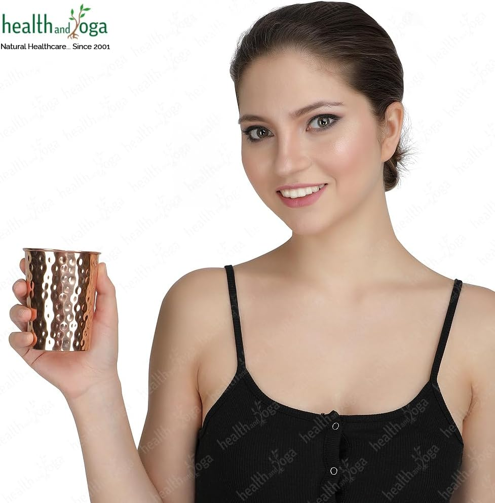 Qcup Hand Hammered Copper Tumblers - Ayurvedic Health Pure Copper Tumblers &ndash; 2 Pcs. Set - 250 Ml.(8 Fl Oz) image number 5
