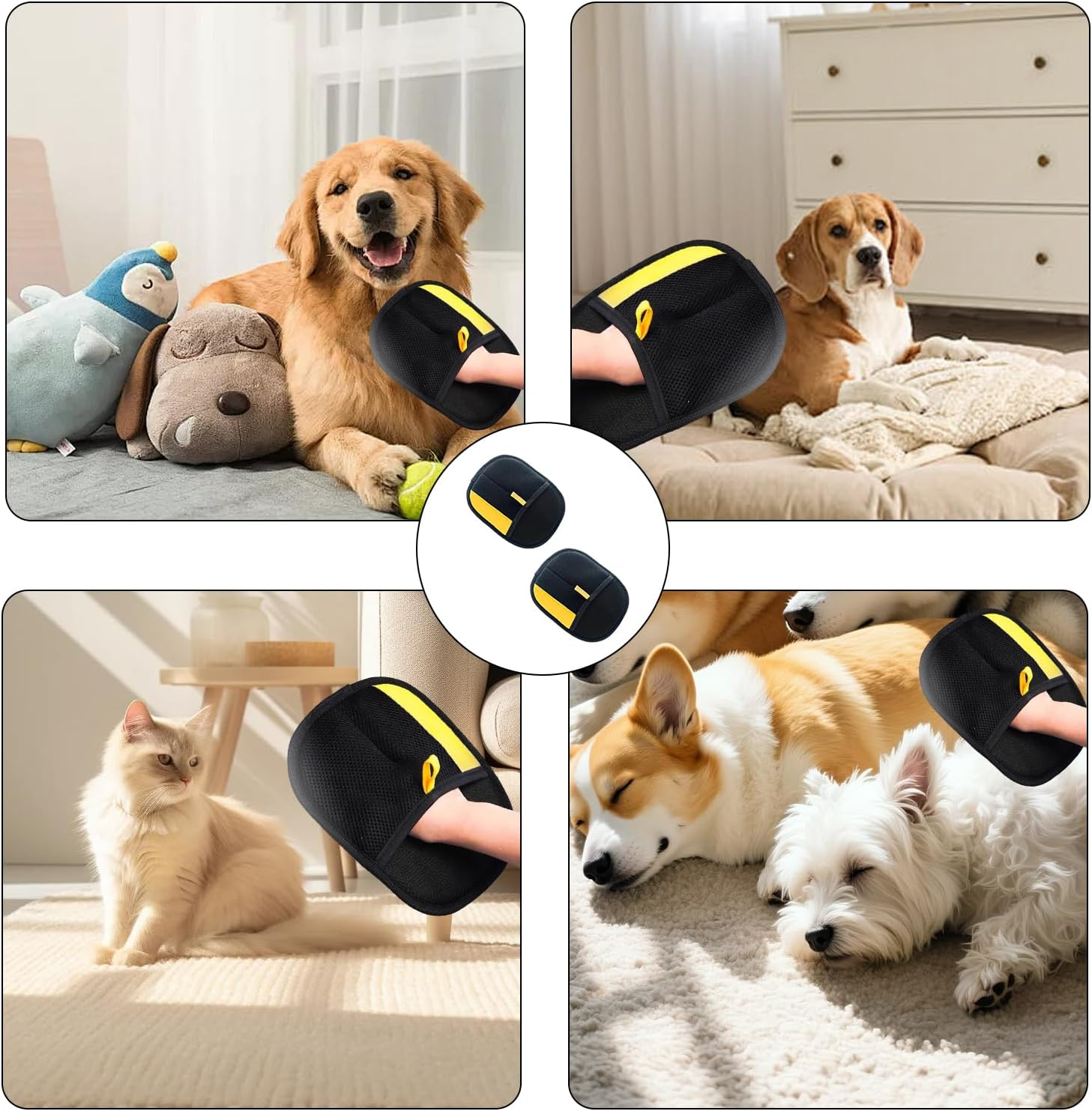 Pack of 2 Cat Hair Remover Gloves, Double-Sided Care Gloves, Pet Hair Remover Glove, Fur Gloves, Cat, Reusable Hair Remover Tool for Dogs, Cats and Horses