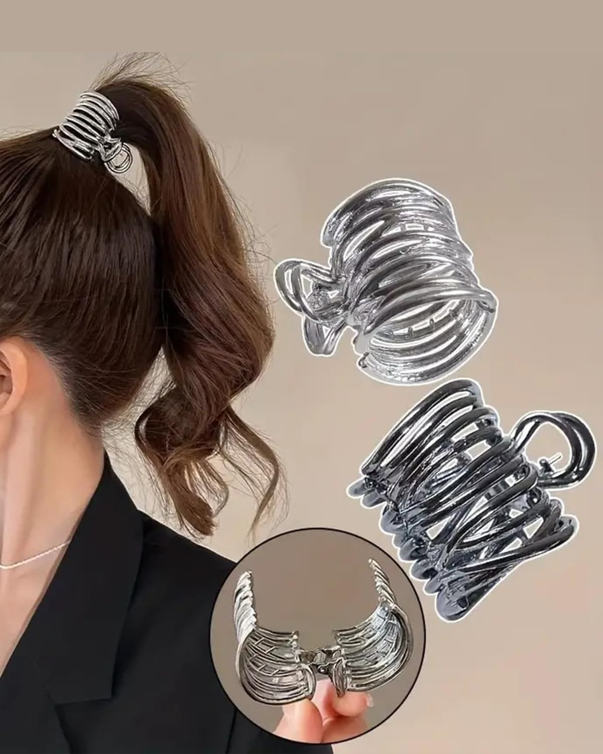 KGDUYC High Ponytail Clips, 3 Pieces Metal Hair Clips for Improved Hairstyle, Fashionable Hair Accessories, High Ponytails and Thick Hair, Gold/Silver/Black image number 4