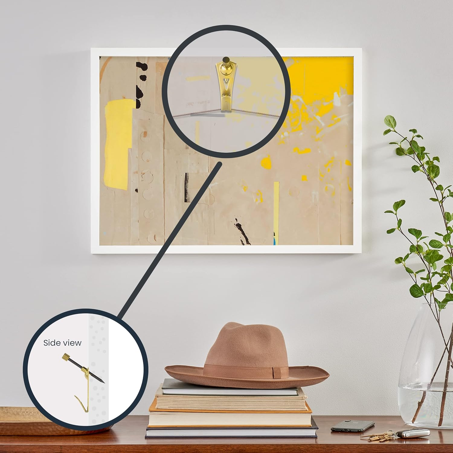 OOK 50615 Professional Picture Hangers, Art Hangers, Padded, Brass, Reusable Picture Hooks, 20Lb (15 Set) image number 4