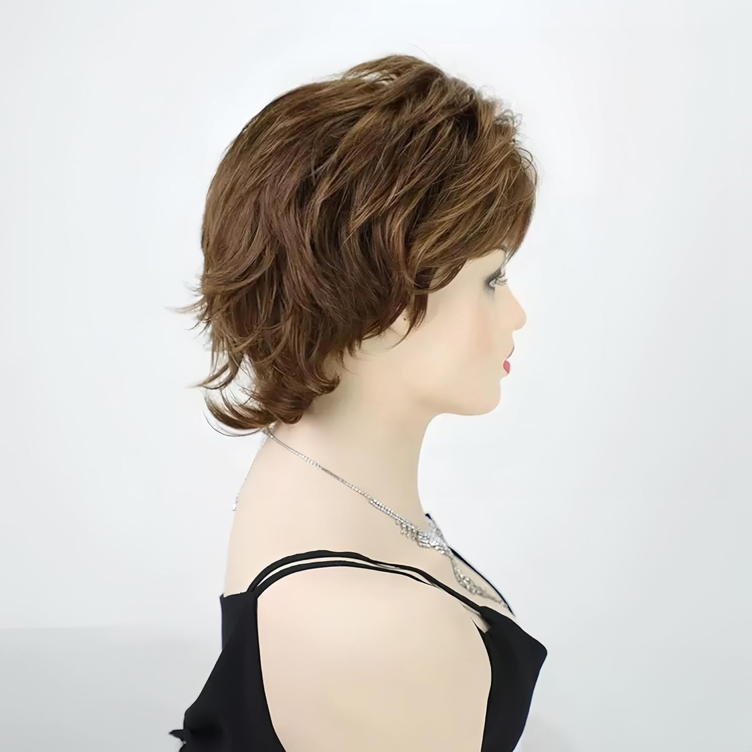 Short Gold Brown Curly Wigs with Blonde Highlight Brown Pixie Cut Wavy Wigs for Women Layered Synthetic Full Wigs for Daily Party,(With a Wig Cap)