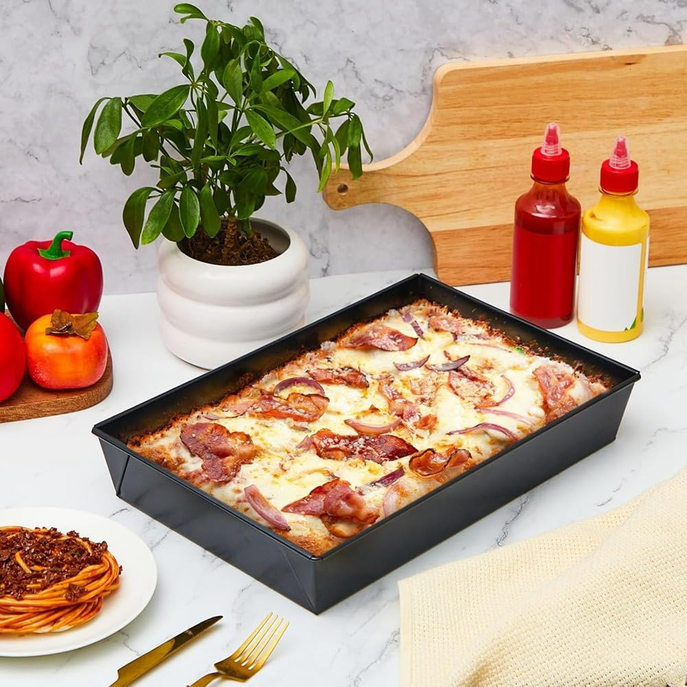 Ysyaxsyt 3 Pack of Detroit Style Hard Rectangular Non-Stick Pizza Pans Dish Pre-Seasoned Bakeware image number 3