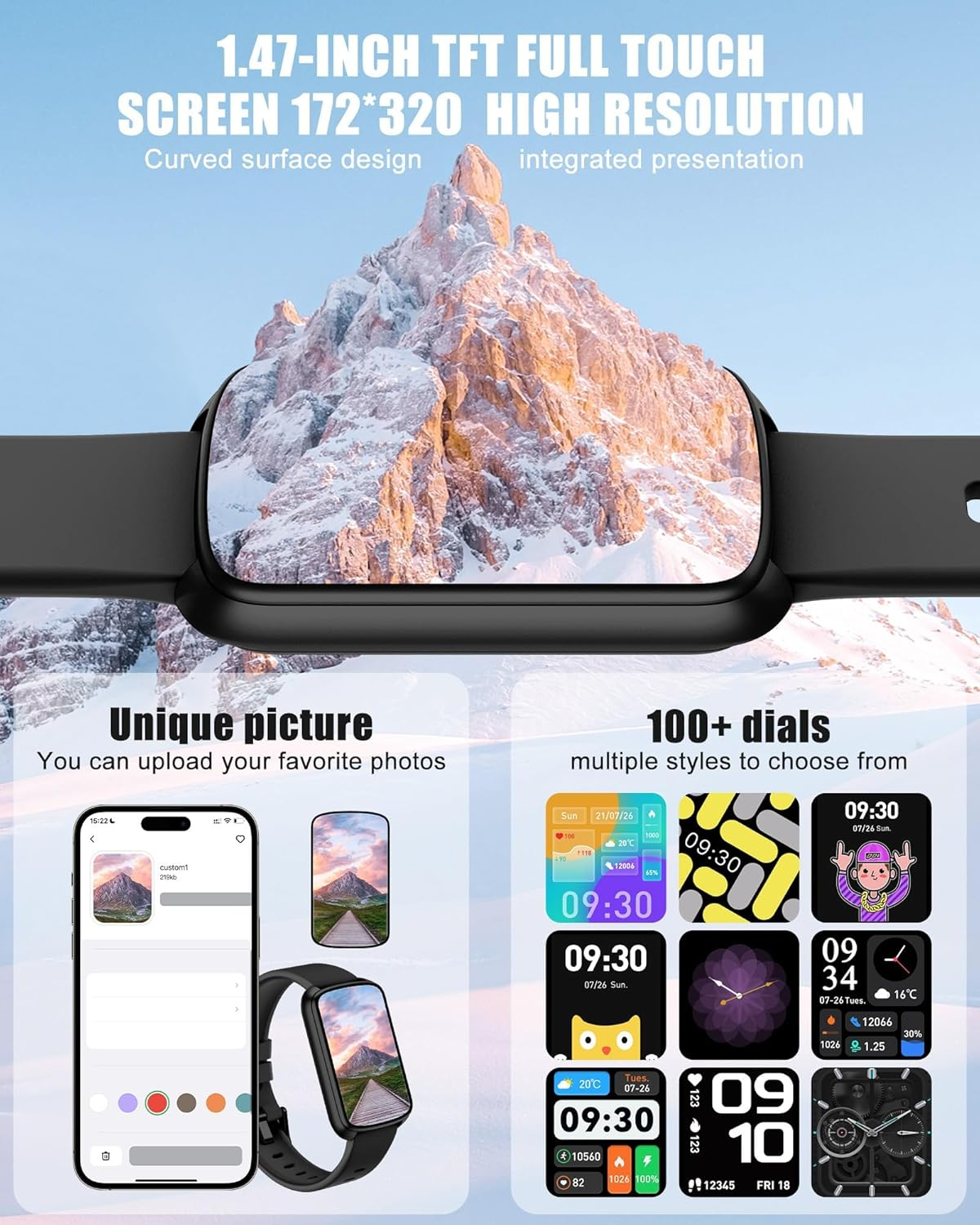 Fitness Tracker, Smart Watch with 24/7 Heart Rate/Blood Pressure/Blood Oxygen Monitor, Sleep Tracker, Step & Calorie Counter, IP68 Waterproof Fitness Watches for Women Men image number 5