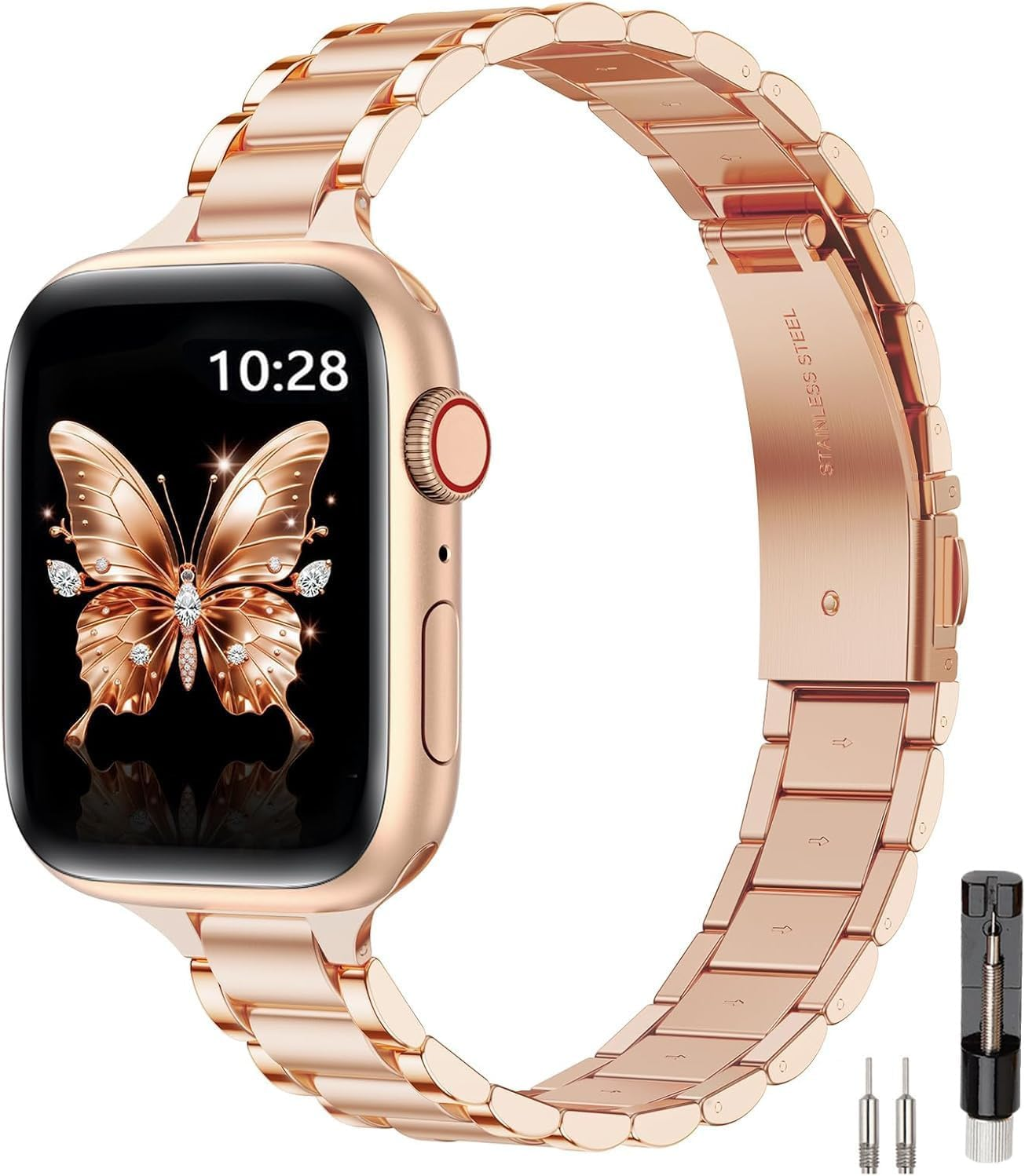 Metal Strap Compatible with Apple Watch Band Women, Bracelet for Iwatch Series 10 SE 9 8 7 6 5 4 3 2 1 SE 2Nd Gen, Stainless Steel Thin Femme Bands (42Mm(Series 10) 41Mm 40Mm 38Mm)