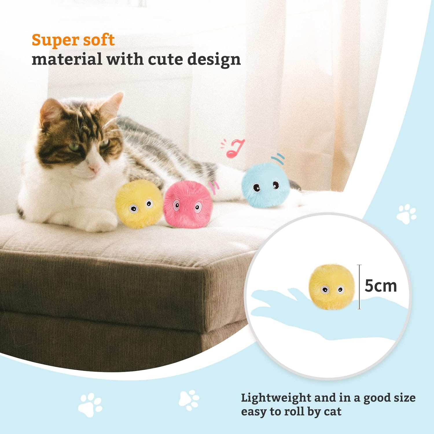 Namsan Cat Ball Interactive Cat Toy with Chirping Pack of 3 Plush Cat Play Ball for Cats image number 4