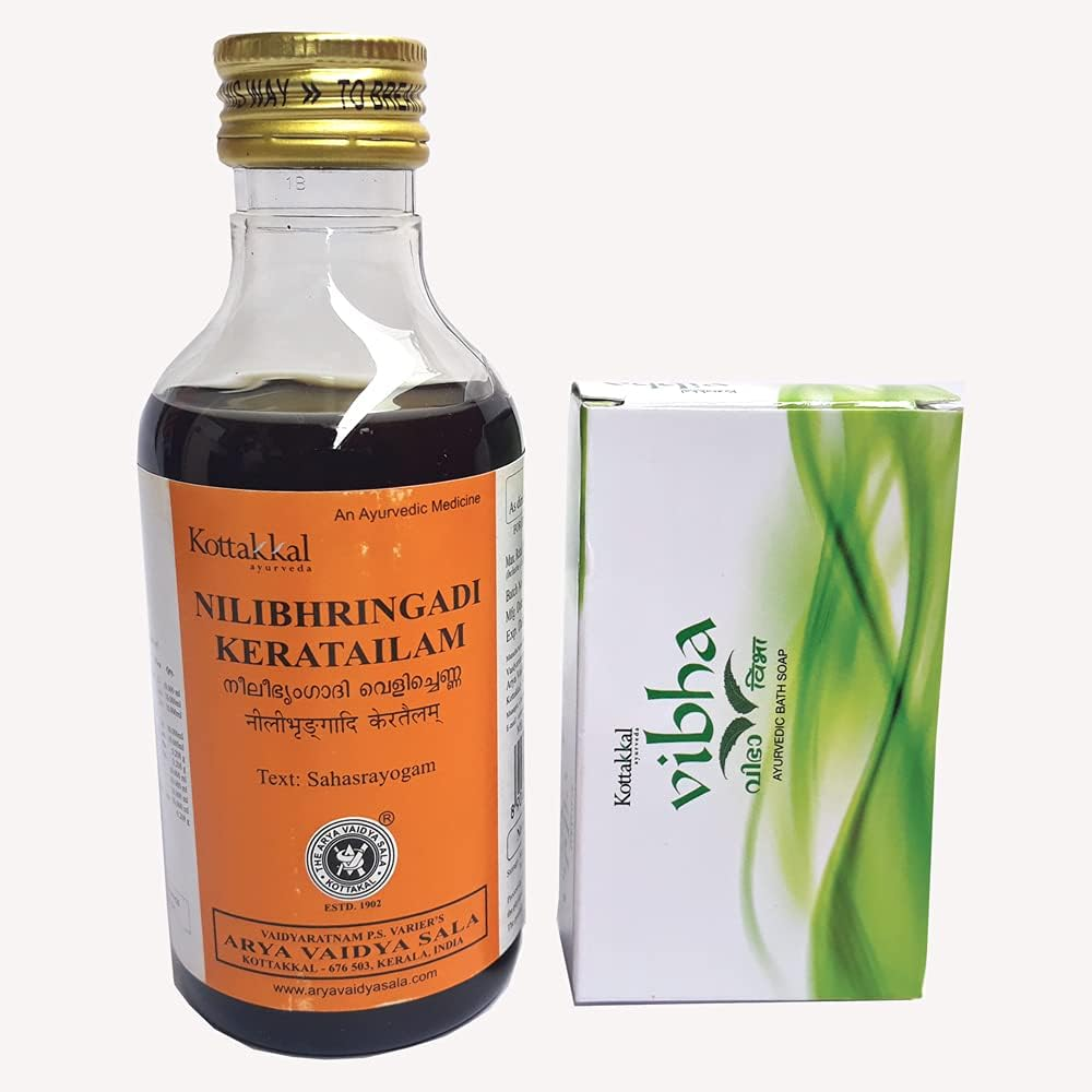 (Pack of 2) KOTTAKKAL NILIBHRINGADI KERA TAILAM (200 Mlx1) & KOTTAKKAL VIBHA AYURVEDIC BATH SOAP