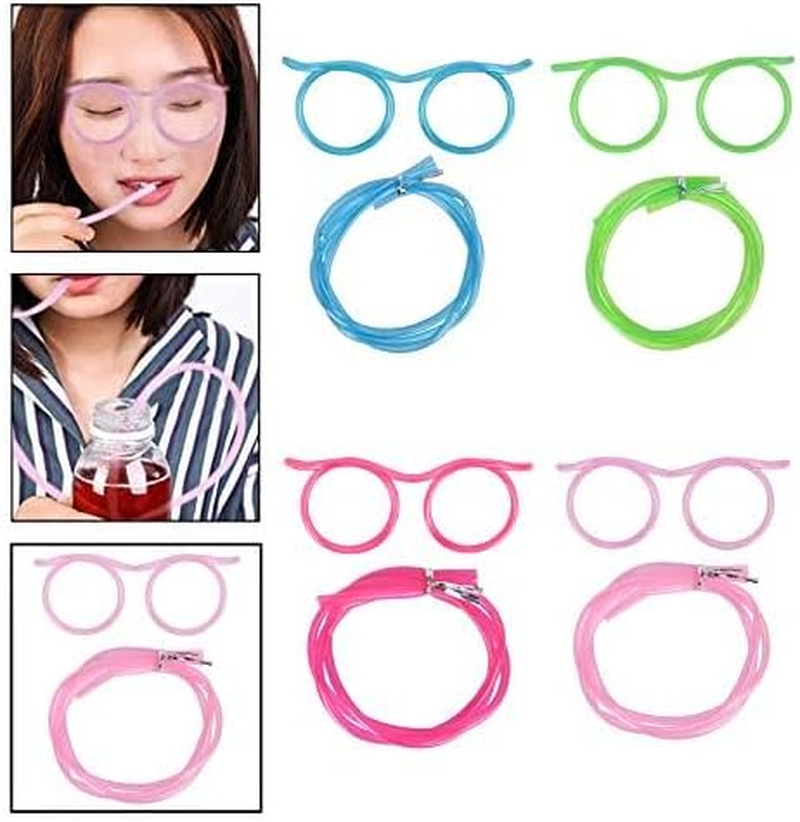 8PCS Silly Straw Glasses, Reusable Fun Loop Drinking Straw Eye Glasses, Novelty Eyeglasses Straw for Party Annual Meeting Parties Birthday (8 Colors) image number 2