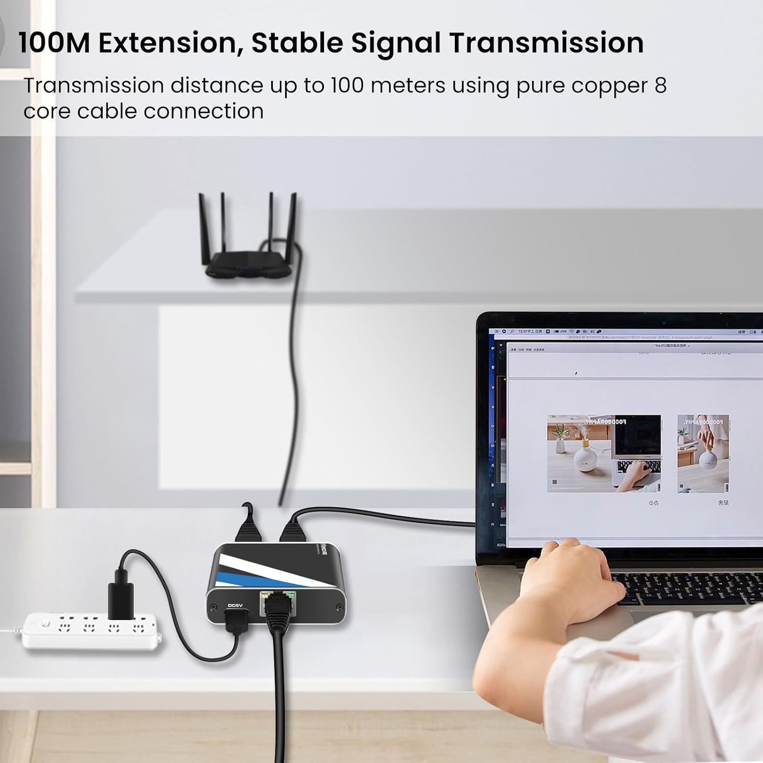 RJ45 Ethernet Splitter 1 to 2 Out, NEWCARE 1000Mbps Network Splitter with USB Power Cable, Gigabit LAN Splitter Connector for Cat 5/5E/6/7/8 (Black) image number 5