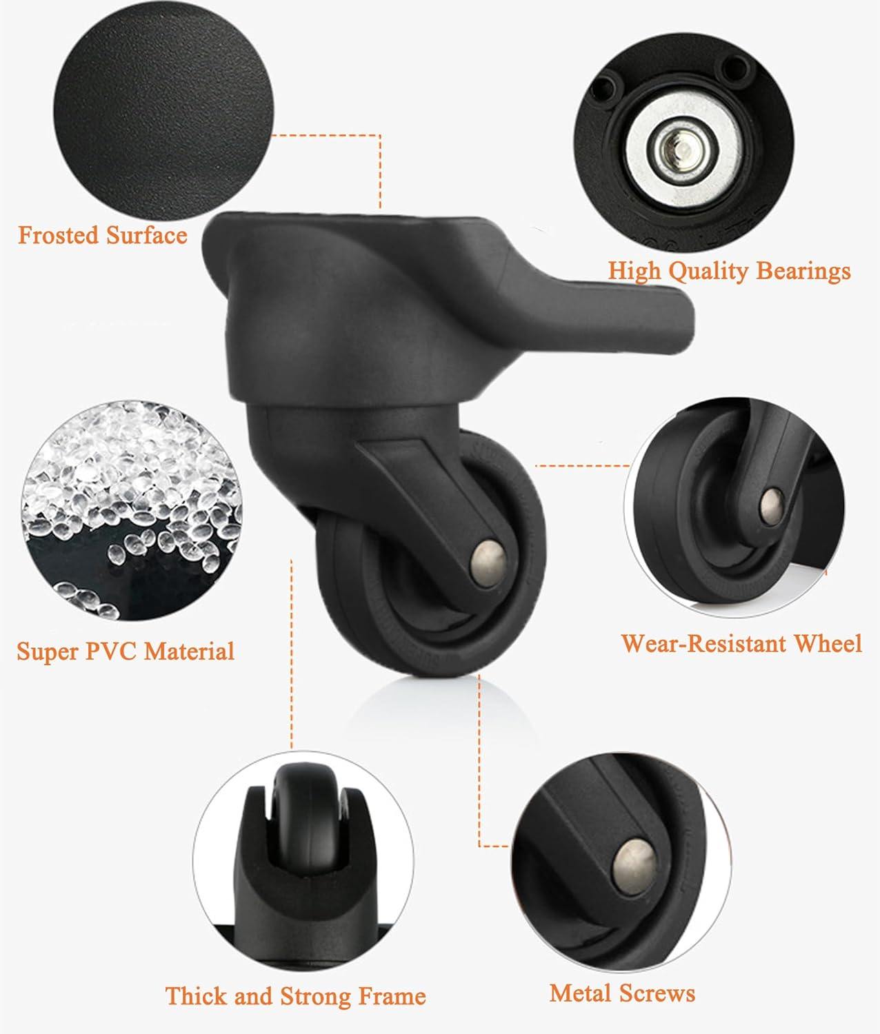 Tarppedrock Replacement Luggage Wheels for Suitcases, Set of 2, Luggage Wheels Replacement Left & Right Spinner Wheels for Suitcase Travel Customs Case (TR44R - 2 Pcs) image number 1