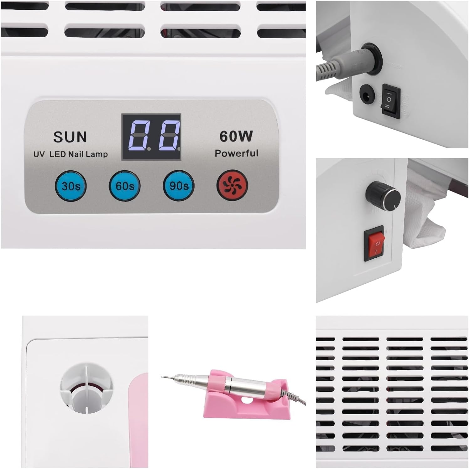 LUOFEISHUN 5-In-1 Manicure Machine, Nail Drill for Polishing, Timing Drying Nail Gel Machine, UV LED Nail Lamp, Nail Dust Collector Dust Vacuum Cleaner, Hand Rest Pillow for Home and Salon image number 3