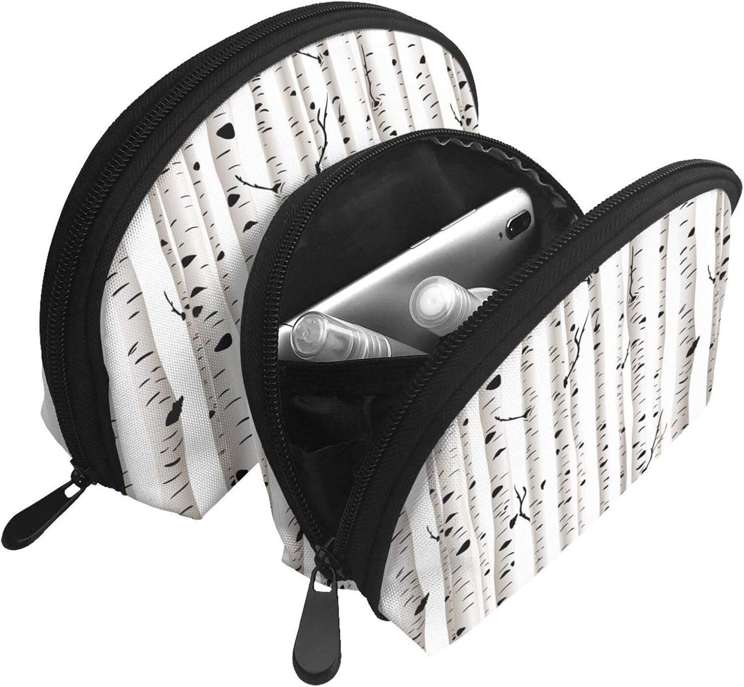 Cozimangoe Coin Pouch Makeup Bags Set, 2 Piece Shell Shape Cosmetic Bag with Pockets for Daily Travel Handbag Lipstick Keys Toiletry, Personalized Hand Drawn Birch Tree image number 1