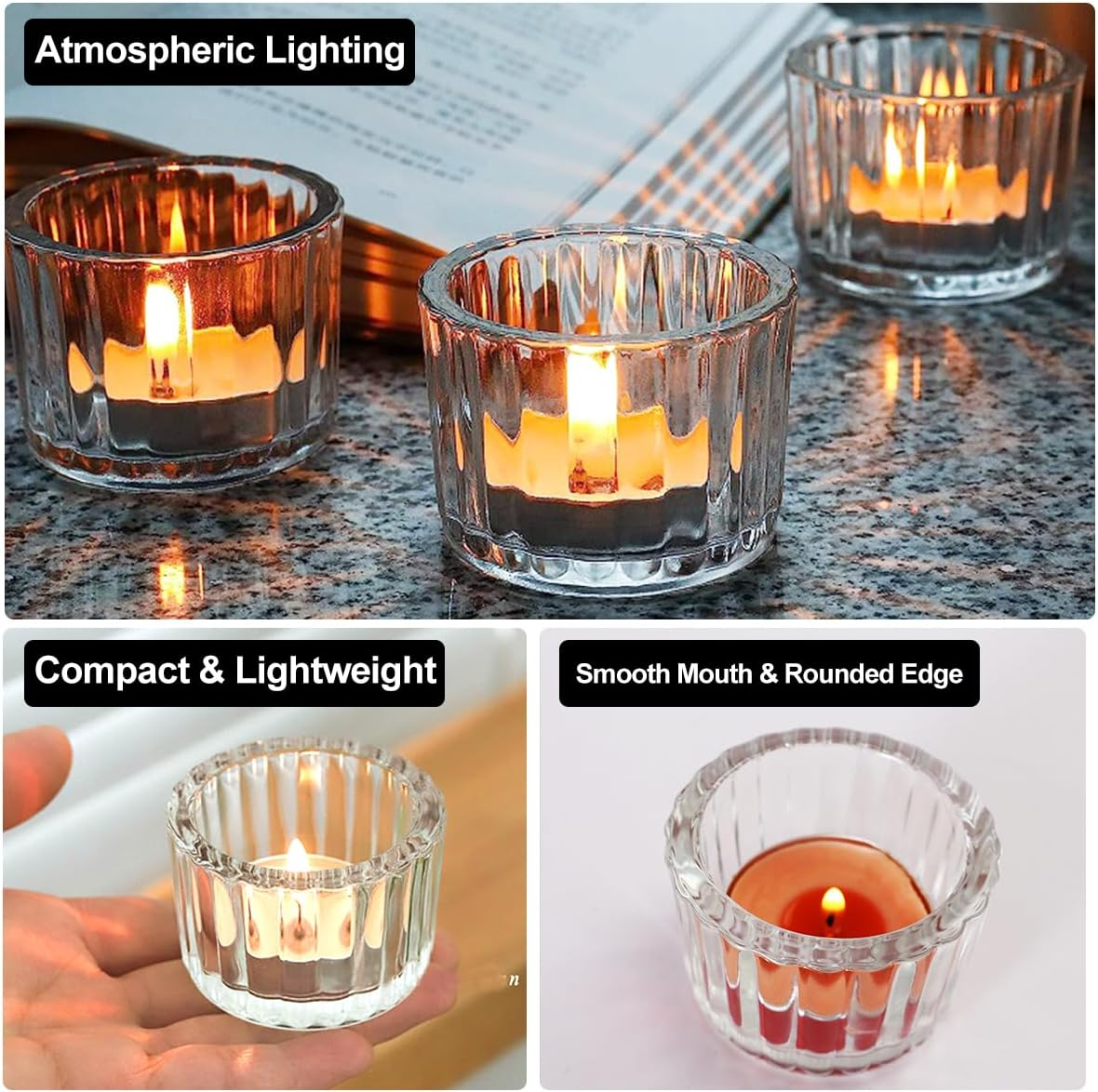 12 PCS Clear Tealight Candle Holders, Glass Candle Holder, Votive Candle Holders Small, Tea Light Candle Holder Glass for Table Centerpiece Wedding Baby Shower Home Dinner Party Decorations image number 3
