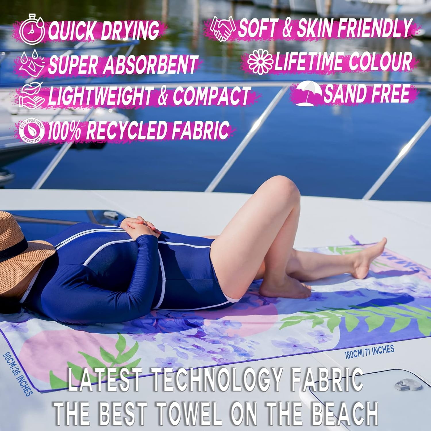 Australian Design Sand Free Beach Towel, Microfibre Quick Dry Cabana Stripe 180&times;90Cm Pool Towel, Highly Absorbent Poncho for Travel, Camping, Double-Sided Printing