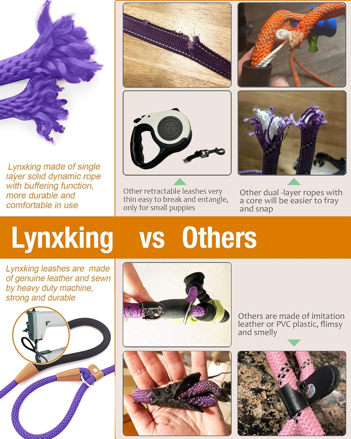 Lynxking Dog Leash Rope Strong Heavy Duty Braided Rope Slip Leads No Pull Training Lead Leashes Medium Large Dogs (5', Purple) image number 1