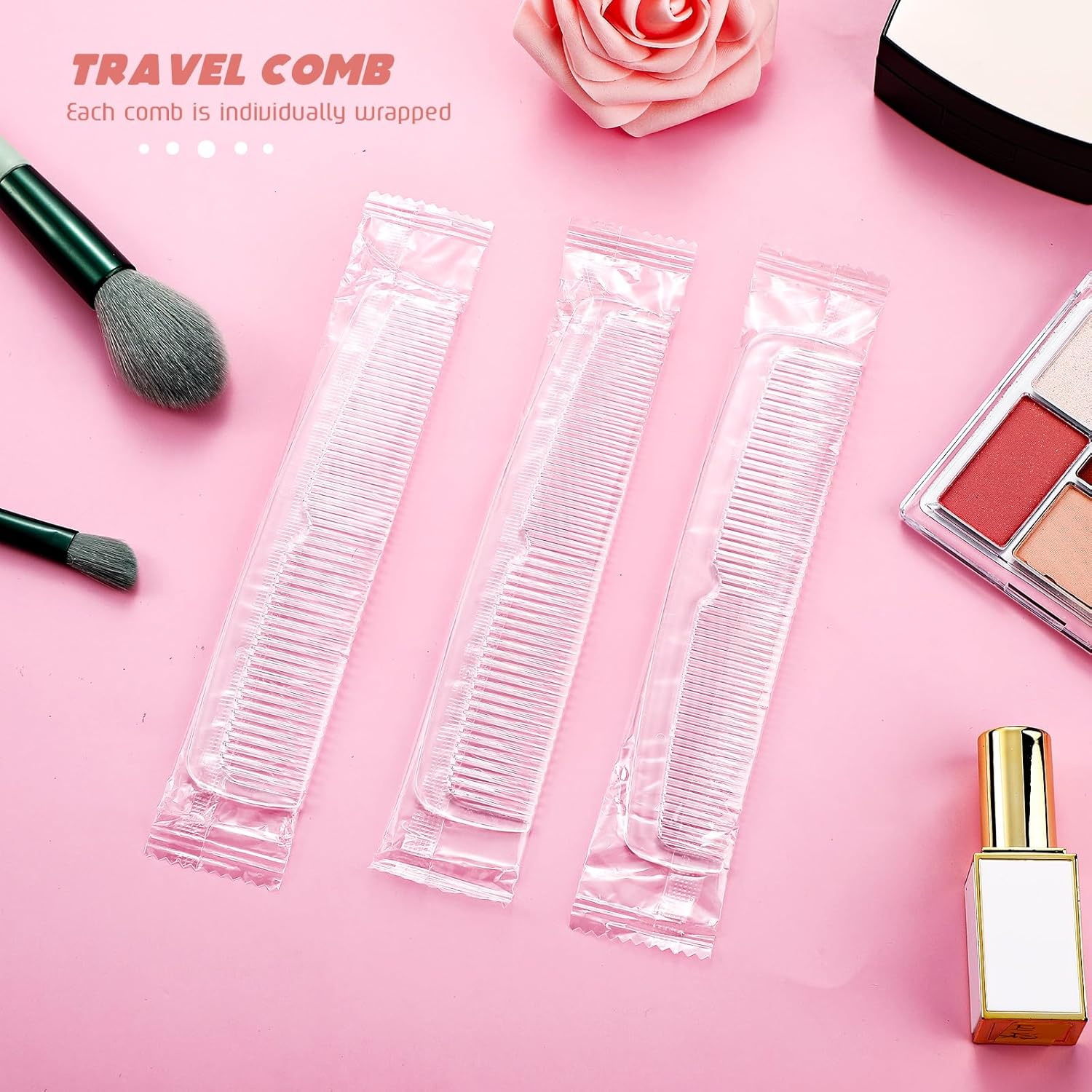 Lallisa 100 Pcs Individually Wrapped Hair Combs Small Disposable Plastic Pocket Fine and Wide Tooth Comb Bulk for Women Men Family Hotel Travel Homeless(Transparent) image number 5