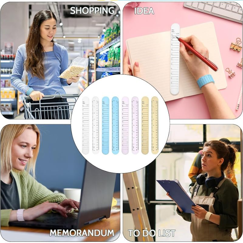 WADY 6 Pcs Reusable Erasable To-Do List Silicone Wrist Band,Waterproof Writable Nurse Reminder Bracelet with Ruler, 9.3 X 1.8" Wearable Notepad Slap Bracelet for Notes & Tasks image number 4