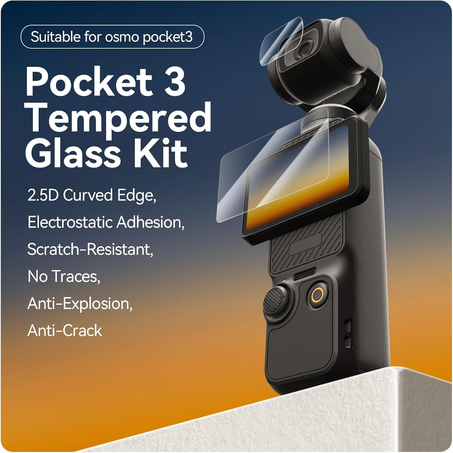 TELESIN Lens Screen Protector for DJI Osmo Pocket 3 [2+2Pack], 2-Pack Tempered Glass Screen Protector + 2 Lens Guards | Tempered Glass Film Accessories 9H Hardness Anti-Scratch, 99% Transparency image number 5