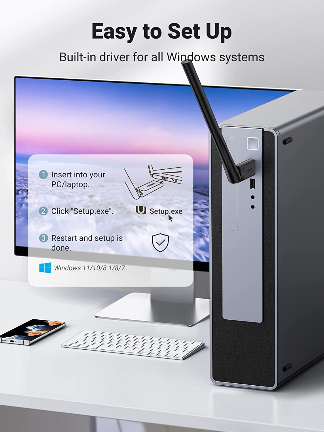 UGREEN 90339 AC650 High-Gain Dual Band Wireless USB Adapter image number 6