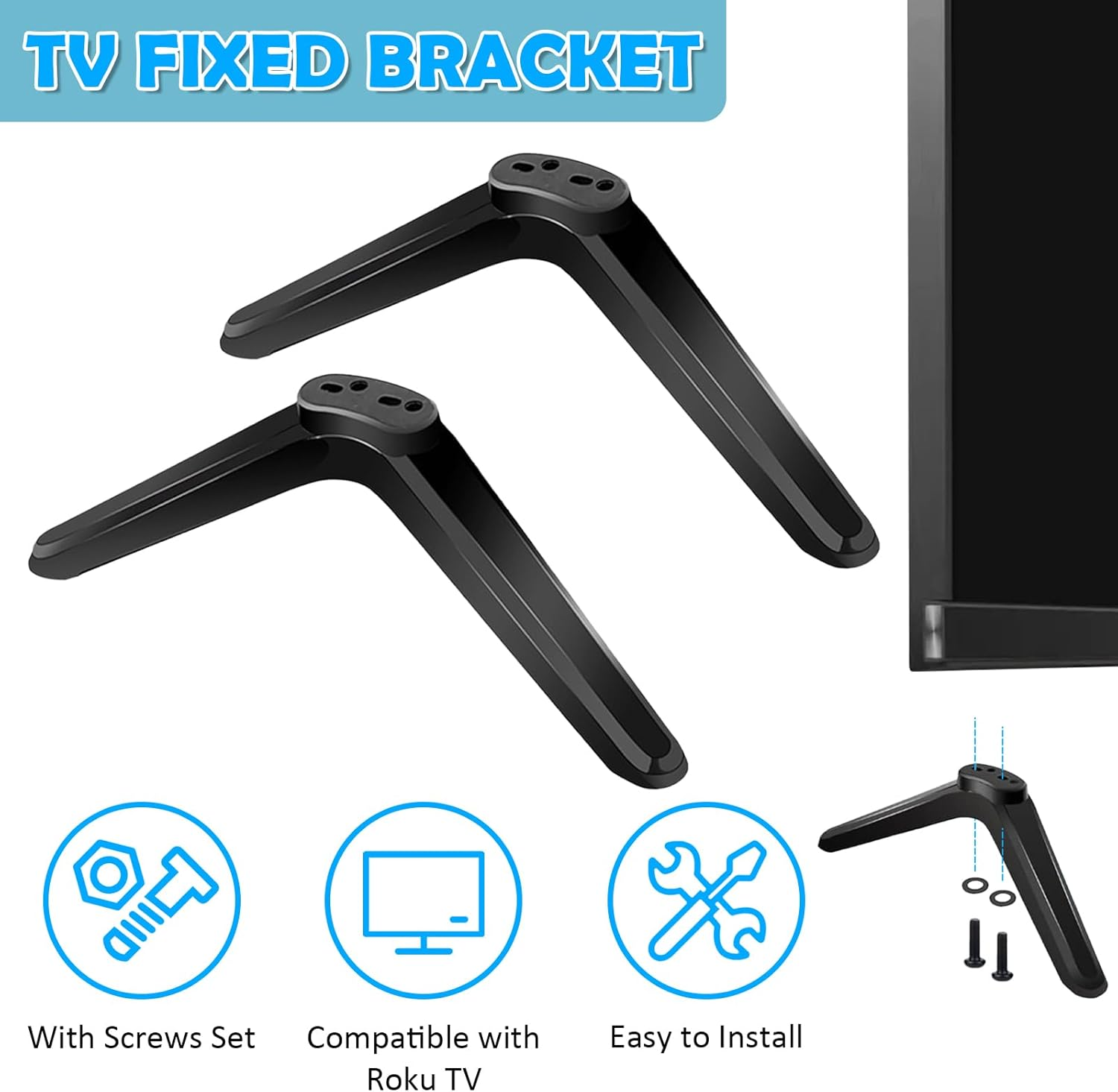 TV Pedestal Feet, Universal TV Stand Legs, Universal TV Base Pedestal Feet with Screws, Replacement Tv Stand for Most TCL Roku TV 32 40 49 50 55 Inch with Mounting Hole Distance from 2Cm-5Cm image number 2
