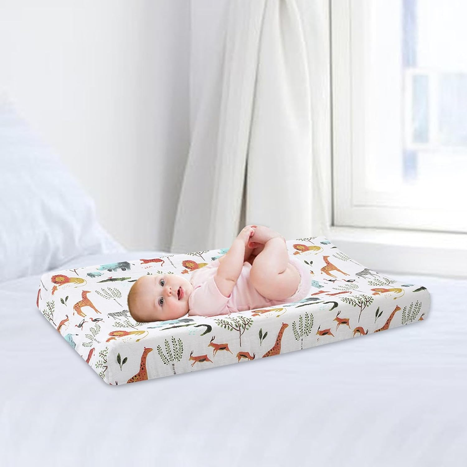 Baby Changing Pad Cover | Cotton Breathable Waterproof Diaper Changing Mat Sheets | Changing Table Cover, Diaper Changing Table Covers & Pads for Boys Girls - Forest Animals image number 6