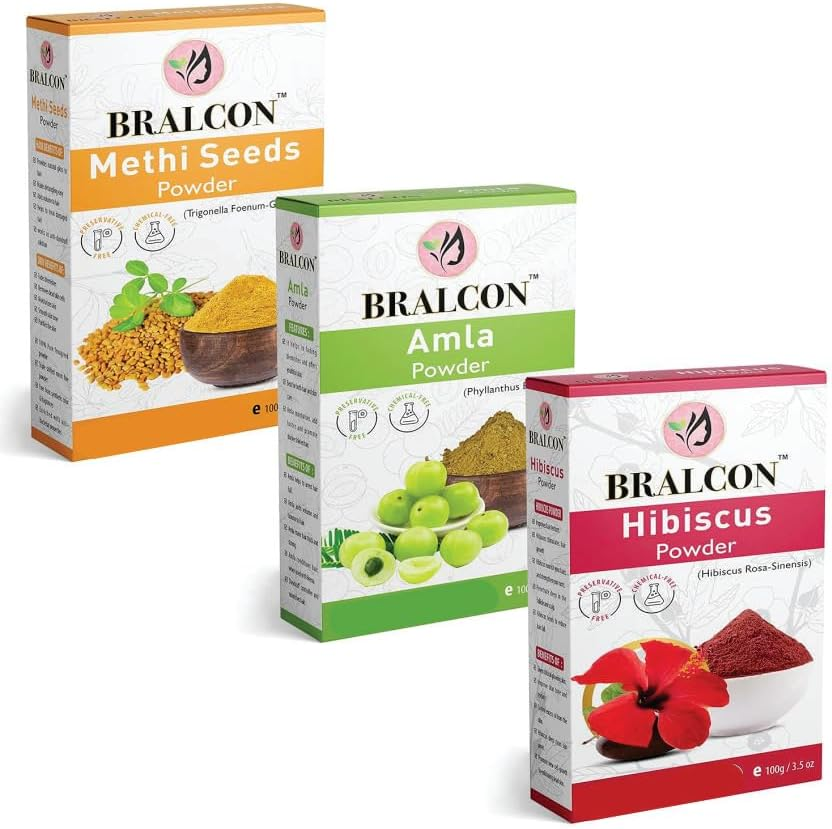 BRALCON Organic Methi, Amla, Hibiscus Powder Combo - (100Gm X Pack of 3)|Fenugreek/Methi Seeds Powder, Amla/Gooseberry Powder, Hibiscus Flower Powder for Face Pack, Hair Growth|Skin & Hair Care image number 2