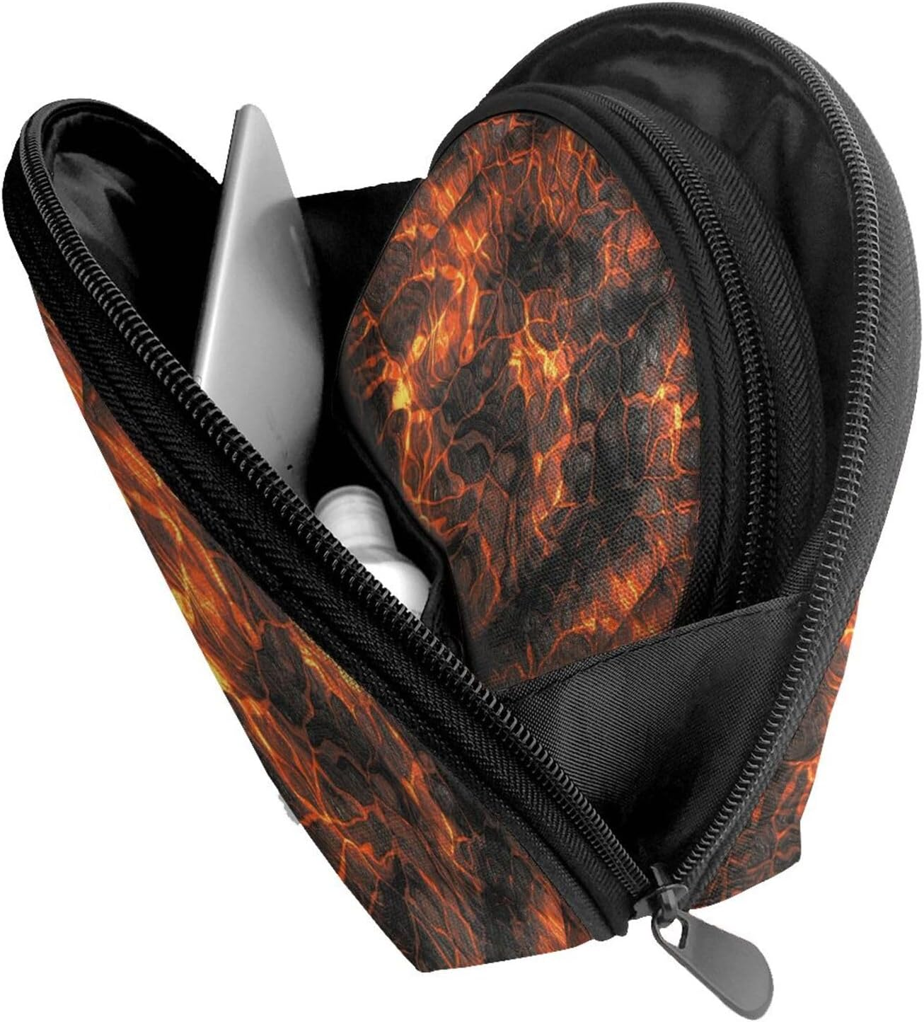 Cozimangoe Coin Pouch Makeup Bags Set, 2 Piece Shell Shape Cosmetic Bag with Pockets for Daily Travel Handbag Lipstick Keys Toiletry, Personalized Volcano Lava image number 3