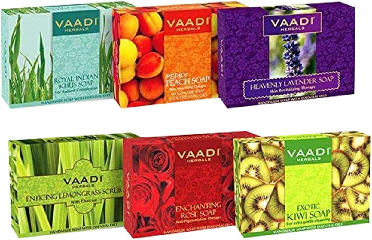 Vaadi Herbals Organic Body Soap Bar Exotic Flavour Aromatherapy with 100% Pure Essential Oils Handmade Herbal Soap (Aromatherapy) - All Natural - Anti-Acne Deep Pore Cleansing Removes Pimples Oil Control Sulphate Free All Skin Type Pack of 6 X 75G image number 5
