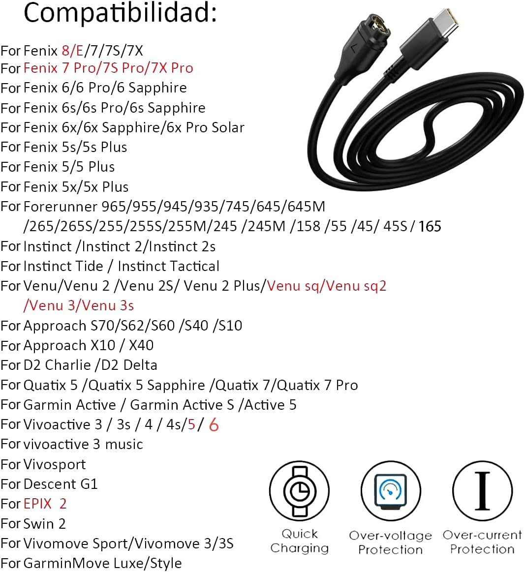 USTIYA USB-C Charger for Garmin Watch Fenix 7 7X 7S 6 6S 6X plus 5 5S 5X 5S plus Forerunner 935 Approach S60 D2 Charlie Quatix 5 Sapphire Vivoactive 3 Adaptador Replacement USB Adapter Cables image number 5