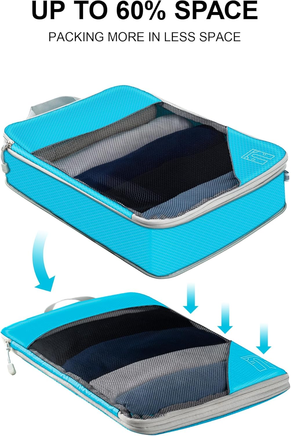 6 Set Ultralight Compression Packing Cubes, Travel Packing Cubes with Shoe Bag, Mesh Luggage Organisers Suitcase Accessories for Camp Travel Essentials Blue image number 3