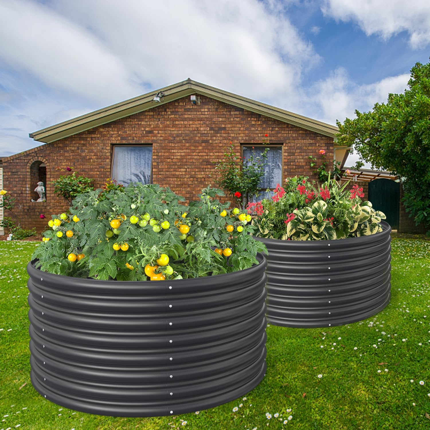 FRIZIONE 2-Pack 3FT(D) X2Ft(H) round Galvanized Raised Garden Bed Outdoor, Metal Raised Garden Beds for Flower, Raised Planter Box Outdoor for Herb, Vegetable-Gray image number 6