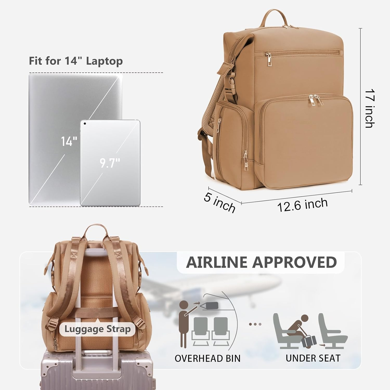 CEI-CEI Neoprene Diaper Bag Backpack Large Newborn Baby Maternity Bags Waterproof Travel Backpack for Mon Dad - Brown image number 5