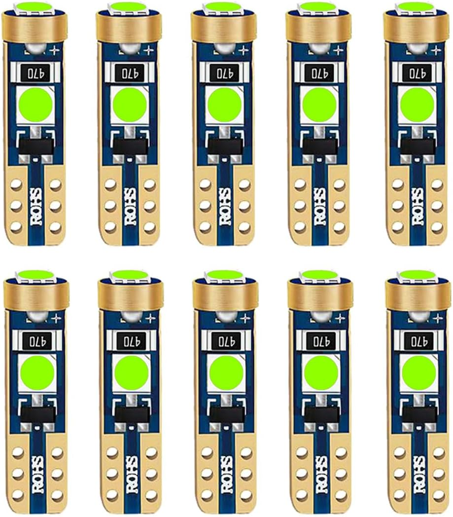 T5 Wedge 37 58 70 73 74 2721 LED Car Interior Instrument Panel Dashboard Cluster Gauge Glove Light Bulbs 6000K White 12V High Brightness Plug and Play No-Polarity, Pack of 10