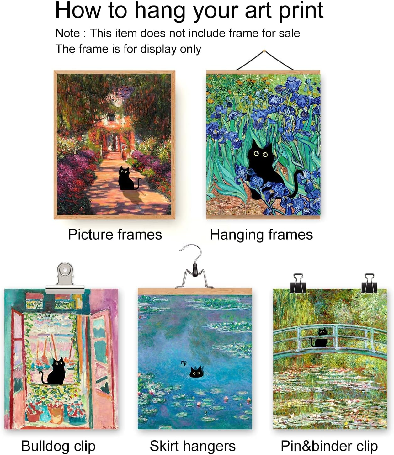 ZIENVE Funny Black Cat Wall Art Prints, Set of 6 Canvas Artwork Posters Cute Aesthetic Vintage Floral Matisse Monet Van Gogh Poster for Living Room Bedroom Room Decor, 20 X 25Cm Unframed - Matisse image number 7