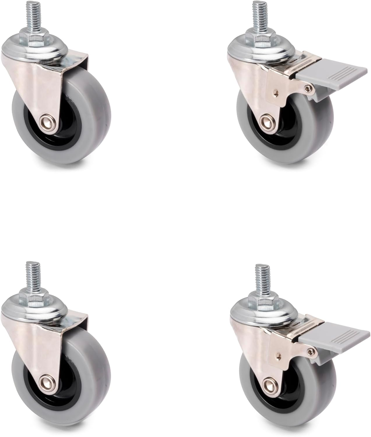 Emuca - Pack of 4 Grey Swivel Castors for Furniture (2 with Brake and 2 without Brake) 50Mm(1,96 Inch) Diameter with M8X15 Bolt and Ball Bearings image number 5
