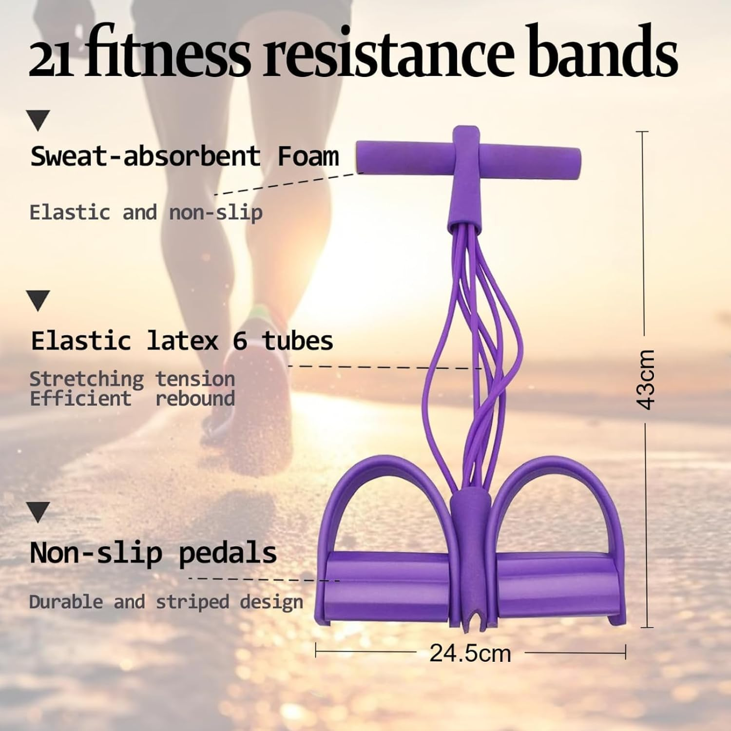 21 Fitness Resistance Bands-6 Tube Pedal Ankle Puller with Figure 8 Exercise Bands,Multifunction Tension Rope,Natural Latex Fitness Bands for Strength Training, Tummy, Waist, Arm, Leg Slimming image number 4