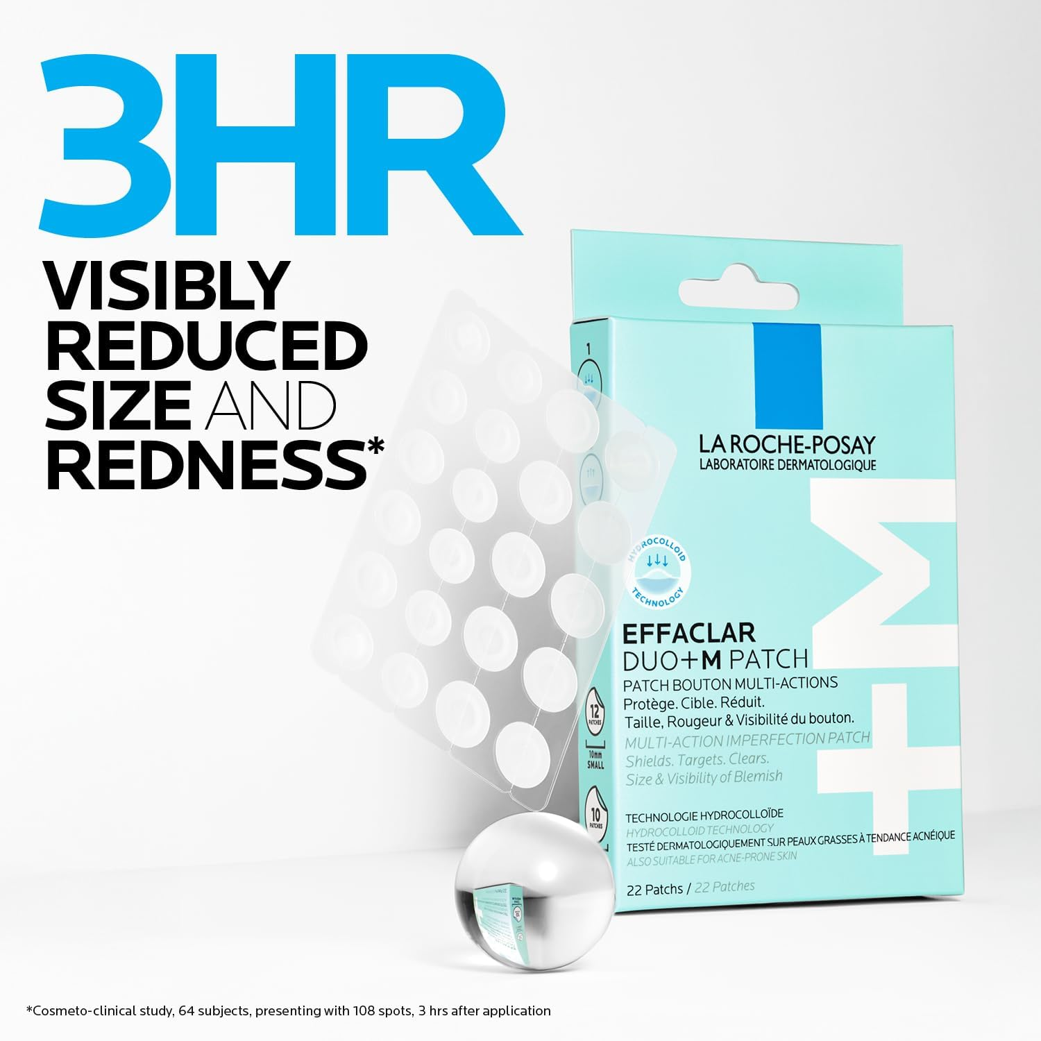 La Roche-Posay Effaclar DUO +M Multi-Target Blemish Spot Pimple Patches 22-Piece Set (Includes 12 Small + 10 Medium Size), Suits Acne-Prone Skin Visibly Reduce Size & Redness, Multiaction Imperfection Patch Shields + Targets + Clears image number 5