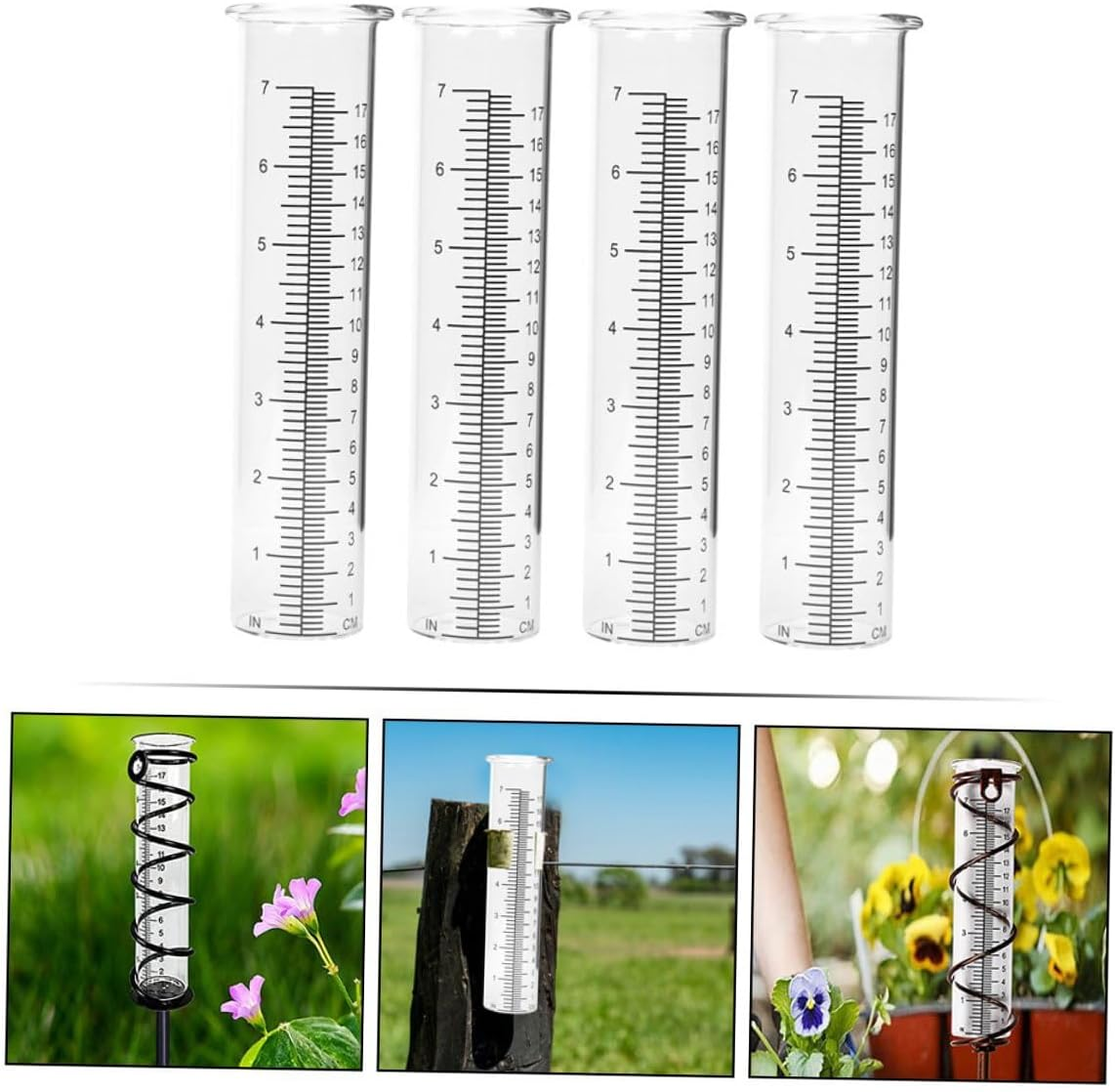 GALPADA 4Pcs Glass Rain Gauge Tubes Transparent Rain Tools with Clear Scale for Accurate Outdoor Rainfall Measurement in Garden Lawn and Plant Moisture Monitoring image number 1