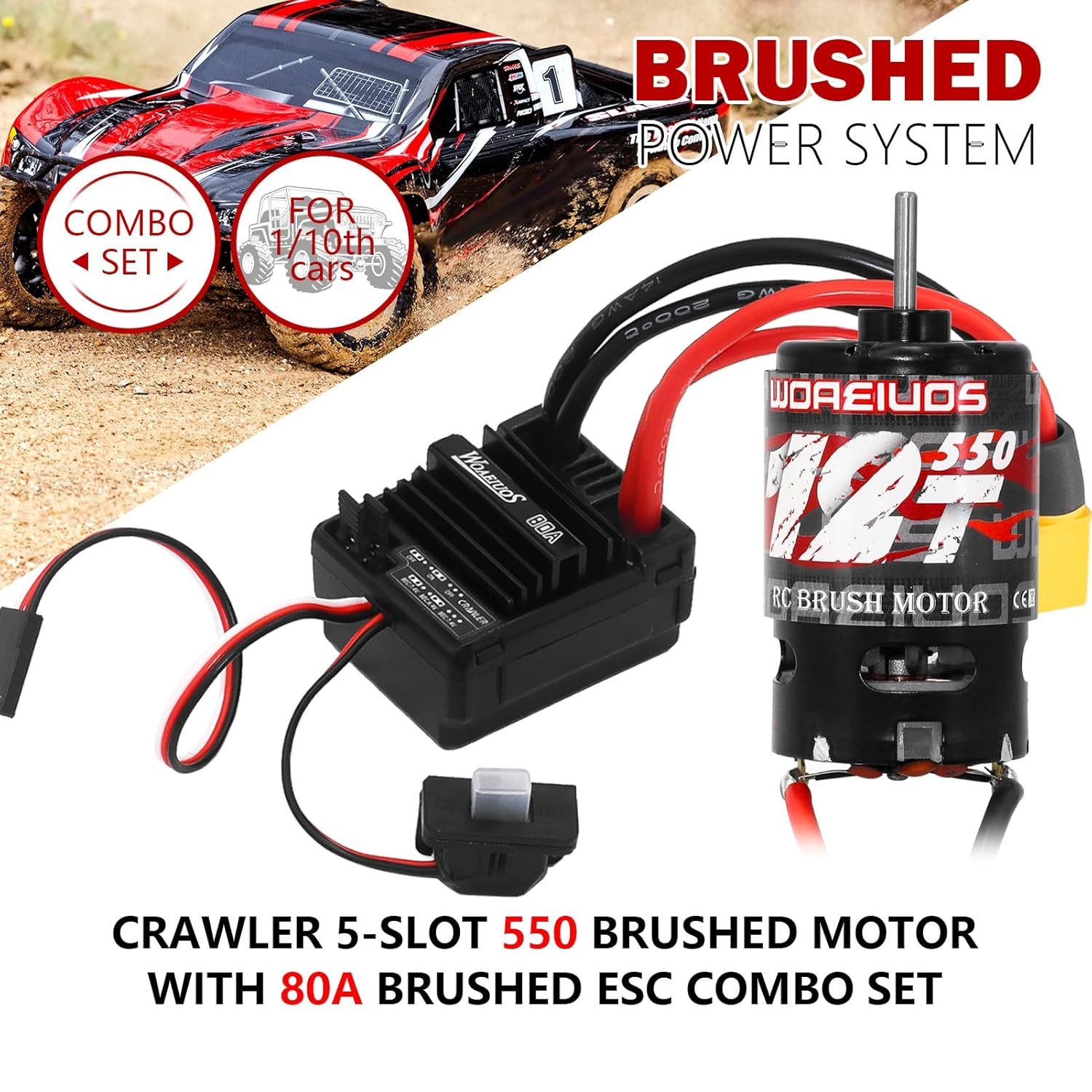 550 Brushed Motor 12T & 80A ESC Brushed Motor ESC & Heatsink Combo for 1/10 RC Truck Car Slash Arrma Granite Senton Typhon Redcat Axial HPI image number 3
