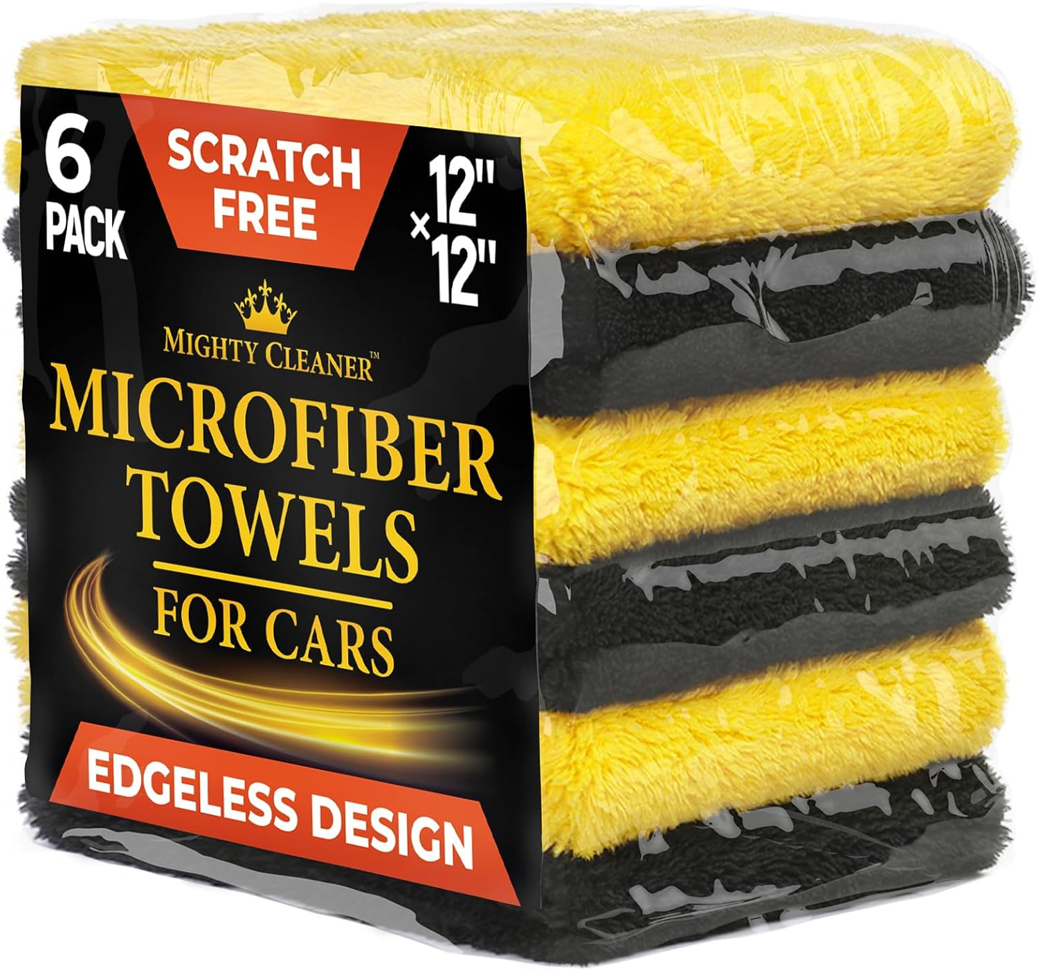 Microfiber Towels for Cars - Edgeless Microfiber Towel - Compact 12"X12" Car Drying Towel - 540Gsm - Microfiber Cleaning Cloth for Cars - Car Wash Stuff - 6 Pack