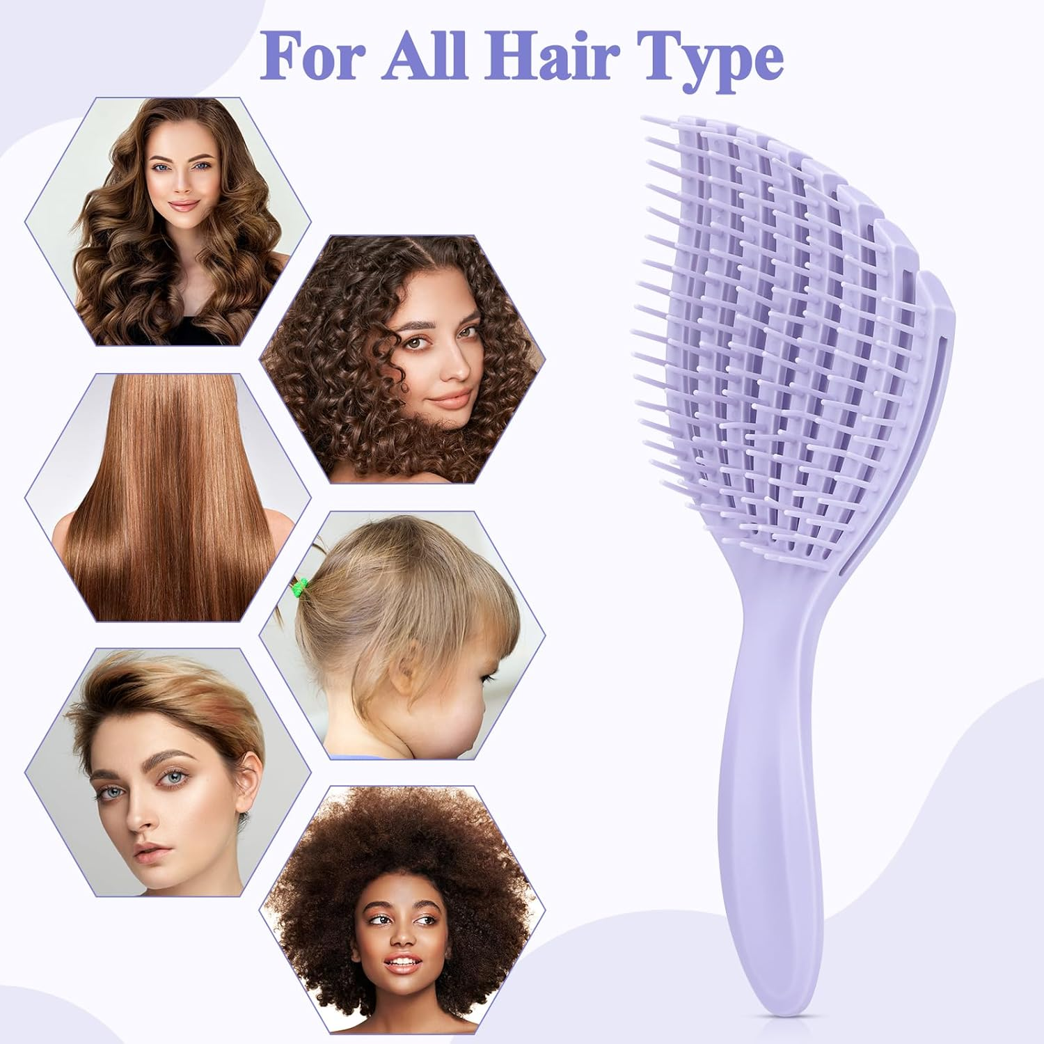 Euqvunn Flexible Purple Hair Brush, Purple Detangle Hair Brush for Wet & Dry Hair, Painless Knot Removal, Soft Rubber Teeth for Scalp Care, Volumizing for Thin/Fine Hair image number 6