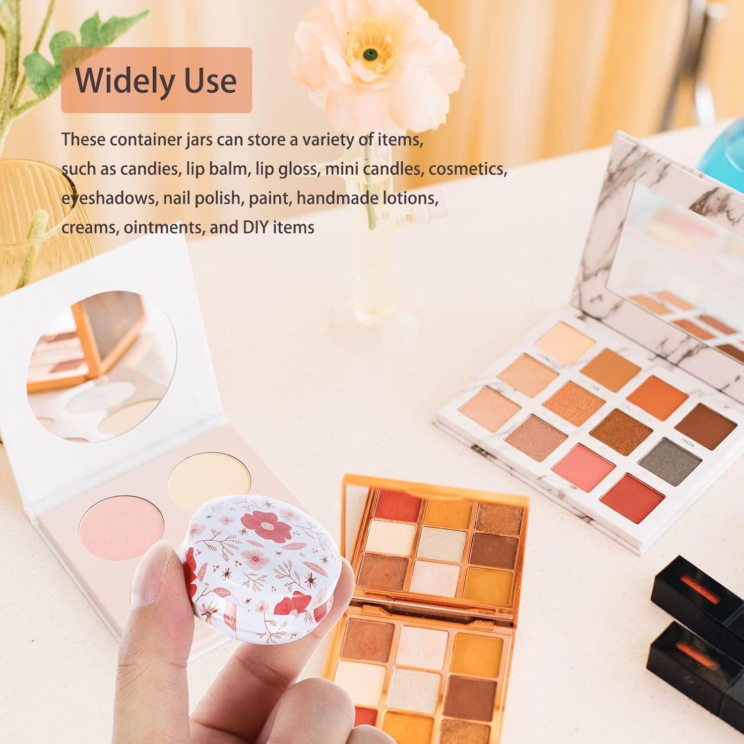 Rarapop 12 Pack Reusable Mini round Tinplate Candle Tin Jars with Lids, 20Ml Small Flower Travel Tin Cans Refillable Empty Container Bottle for Lip Balm, Salve, Eye Shadow, Powder