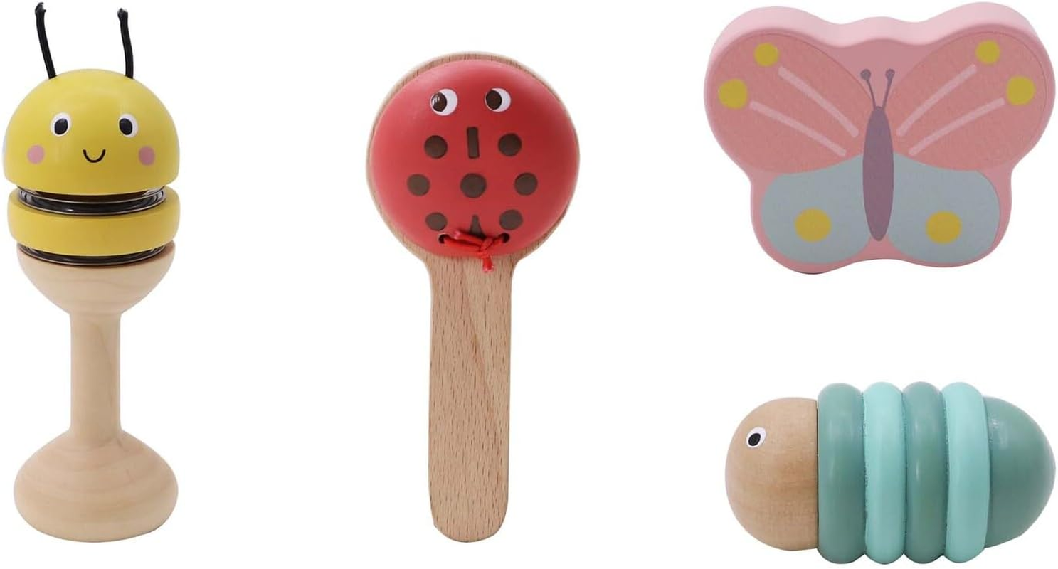 Kaper Kidz - Wooden Spring Insect Music 4 PCS Set | Gift Set for Babies and Toddlers