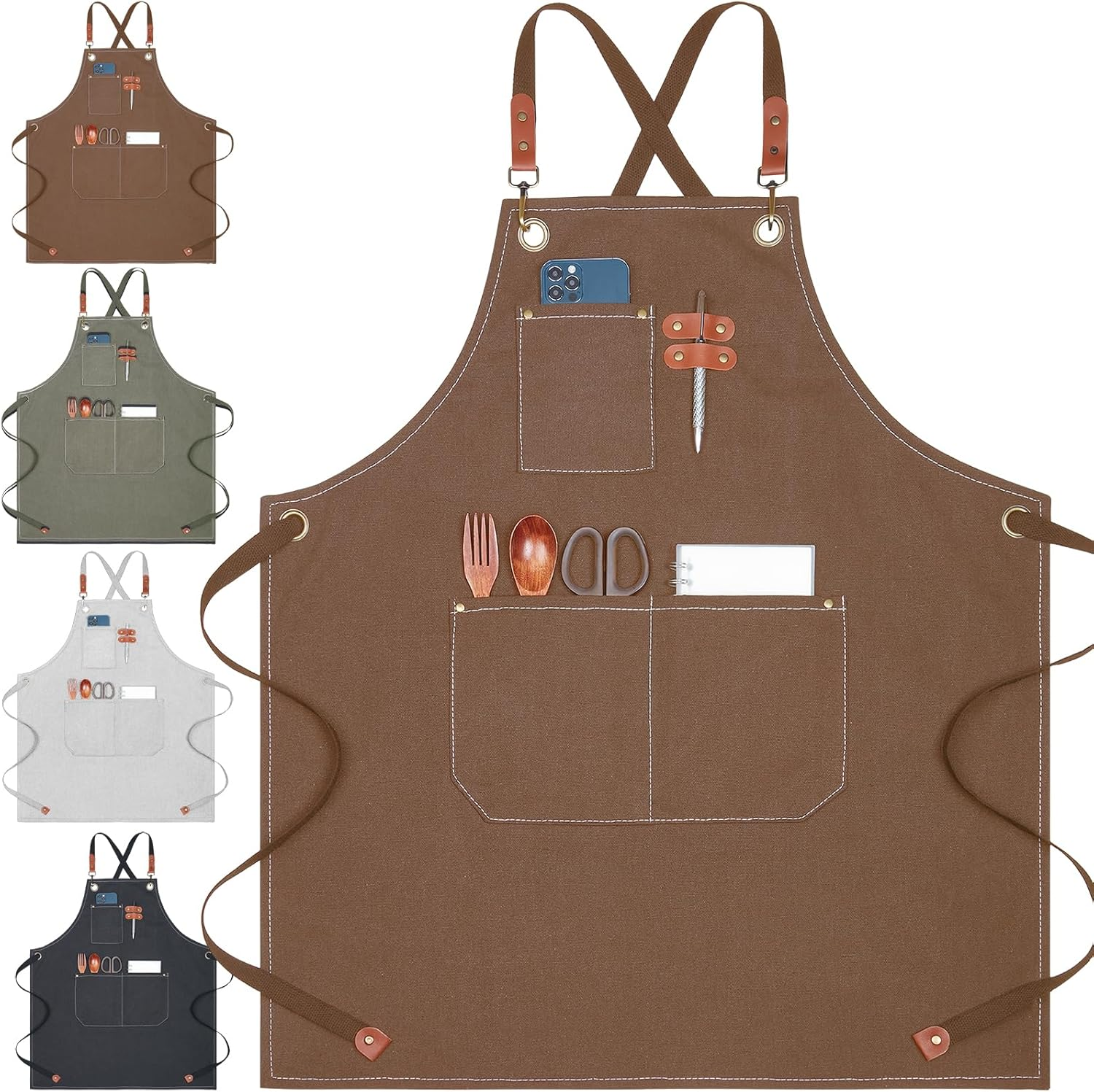 MODY RODY Durable Chef Apron with Pockets for Cooking in Kitchen, Cross Back Protective Waitress Aprons for Men Women Serves Baker Artist Craftsman