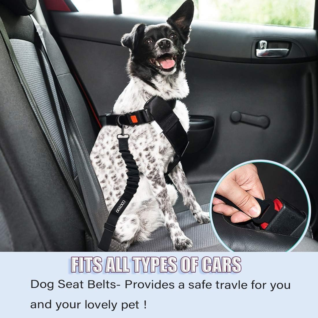 Universal Adjustable Dog Seat Belt for Car Travel,Elastic Buckle Dog Car Harness with Strong Nylon Buffer(Black,1) image number 4