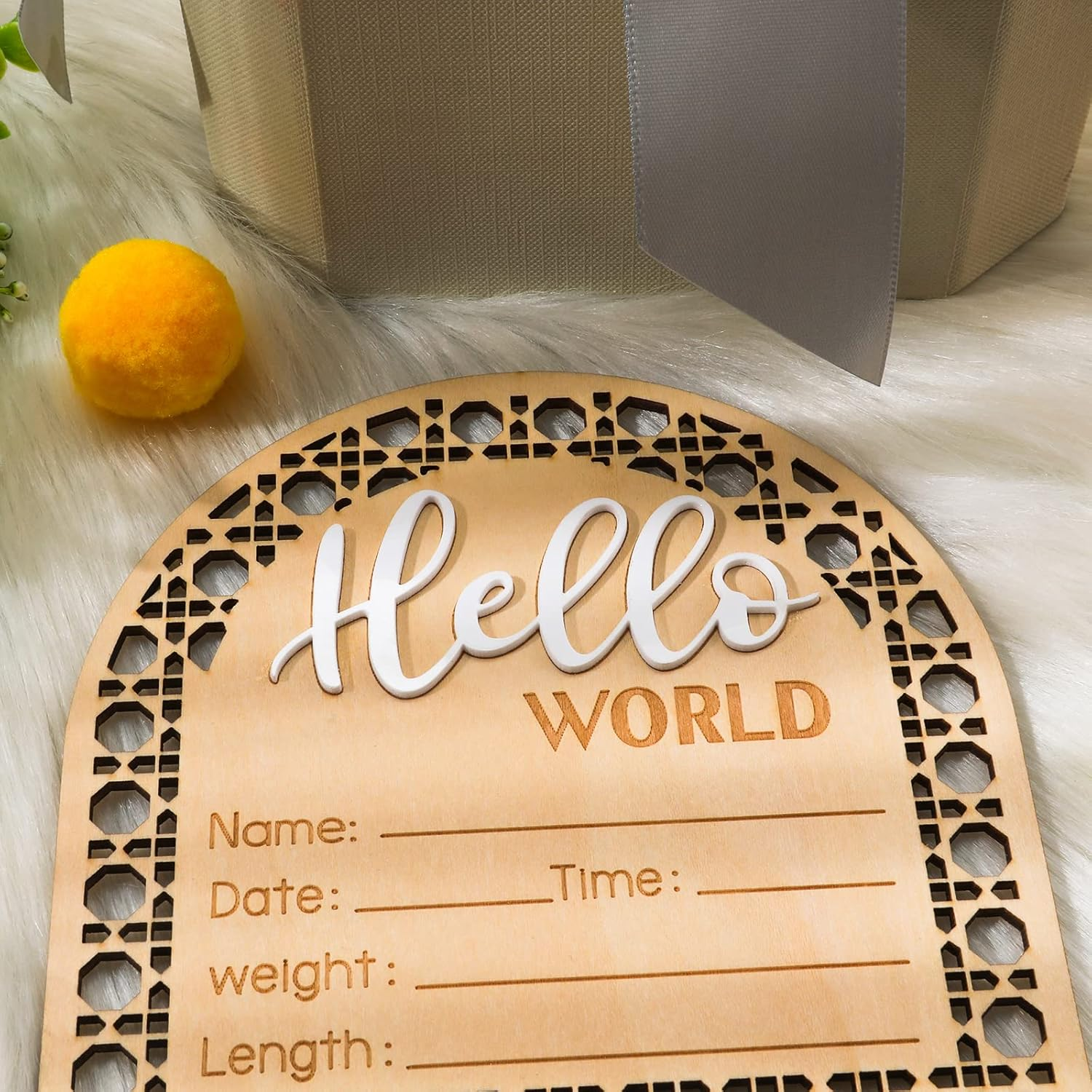 Baby Announcement Sign, 5.5 Inch Wooden Birth Newborn Welcome Sign Hello World New Baby Name Sign, Name Plaques for Girl Boys Photo Prop Baby Shower Nursery Hospital image number 4