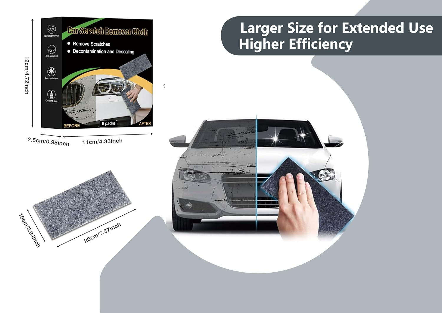 POKITA X Nano Sparkle Cloth Car Scratch Remover &ndash; 6 Packs, Nanosparkle Cloth for Light & Deep Scratches, Water Spots, Surface Repair &ndash; Safe for All Vehicle image number 1